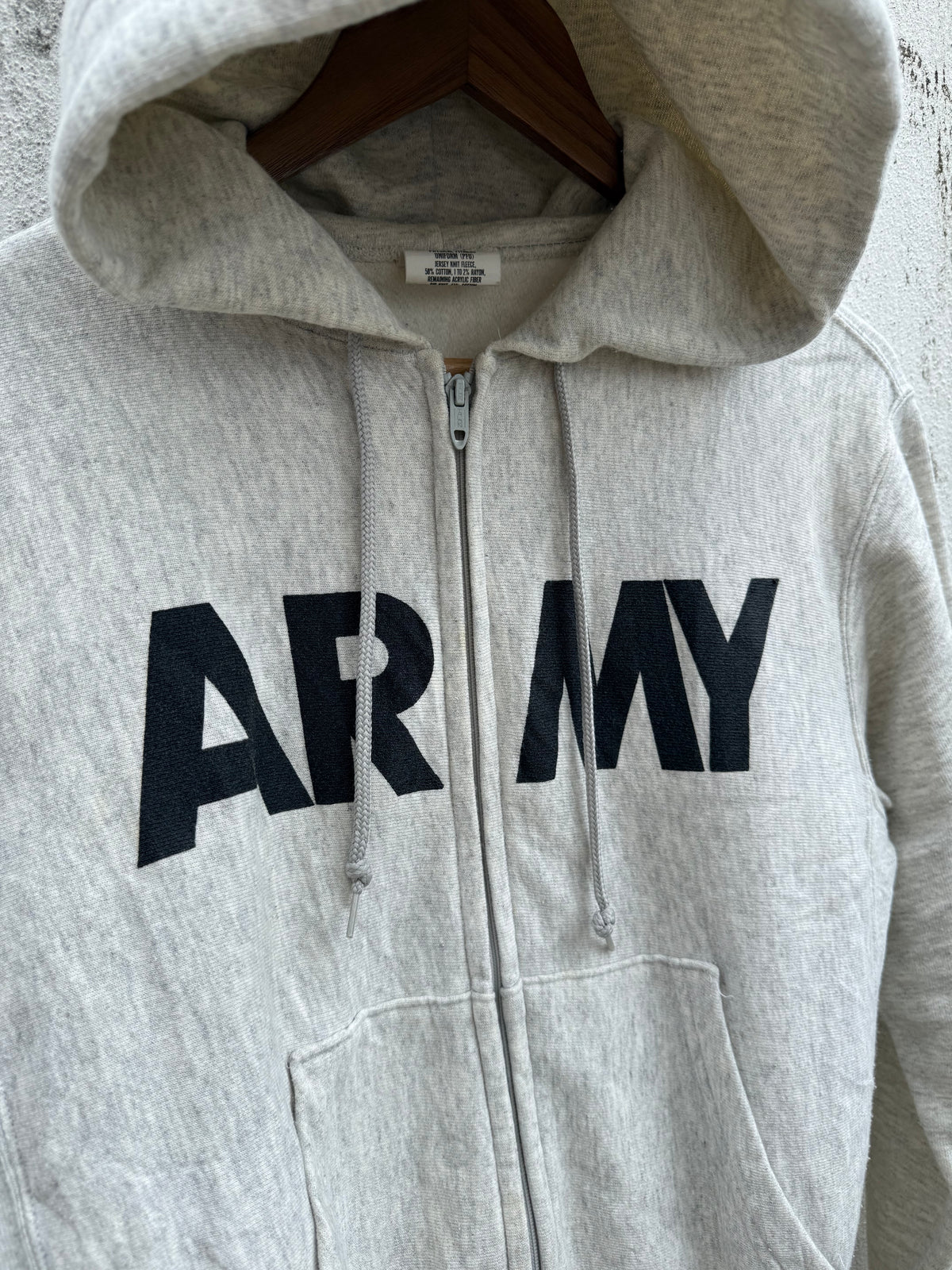 Vintage US Army PFU Grey Full Zip Hoodie Military Physical Fitness