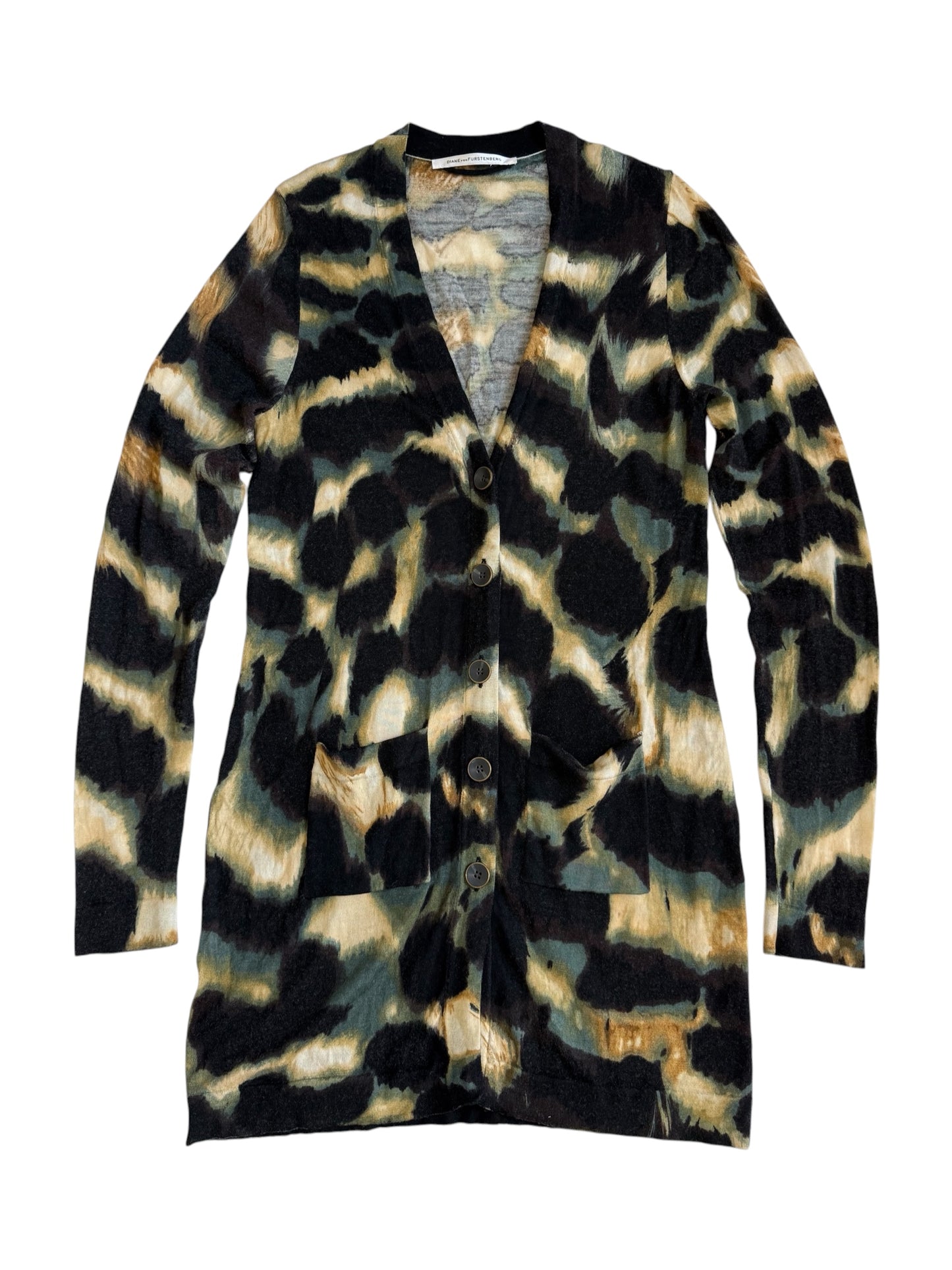 Diane von Furstenberg DVF Wool Abstract Cloud Knit Cardigan Sweater