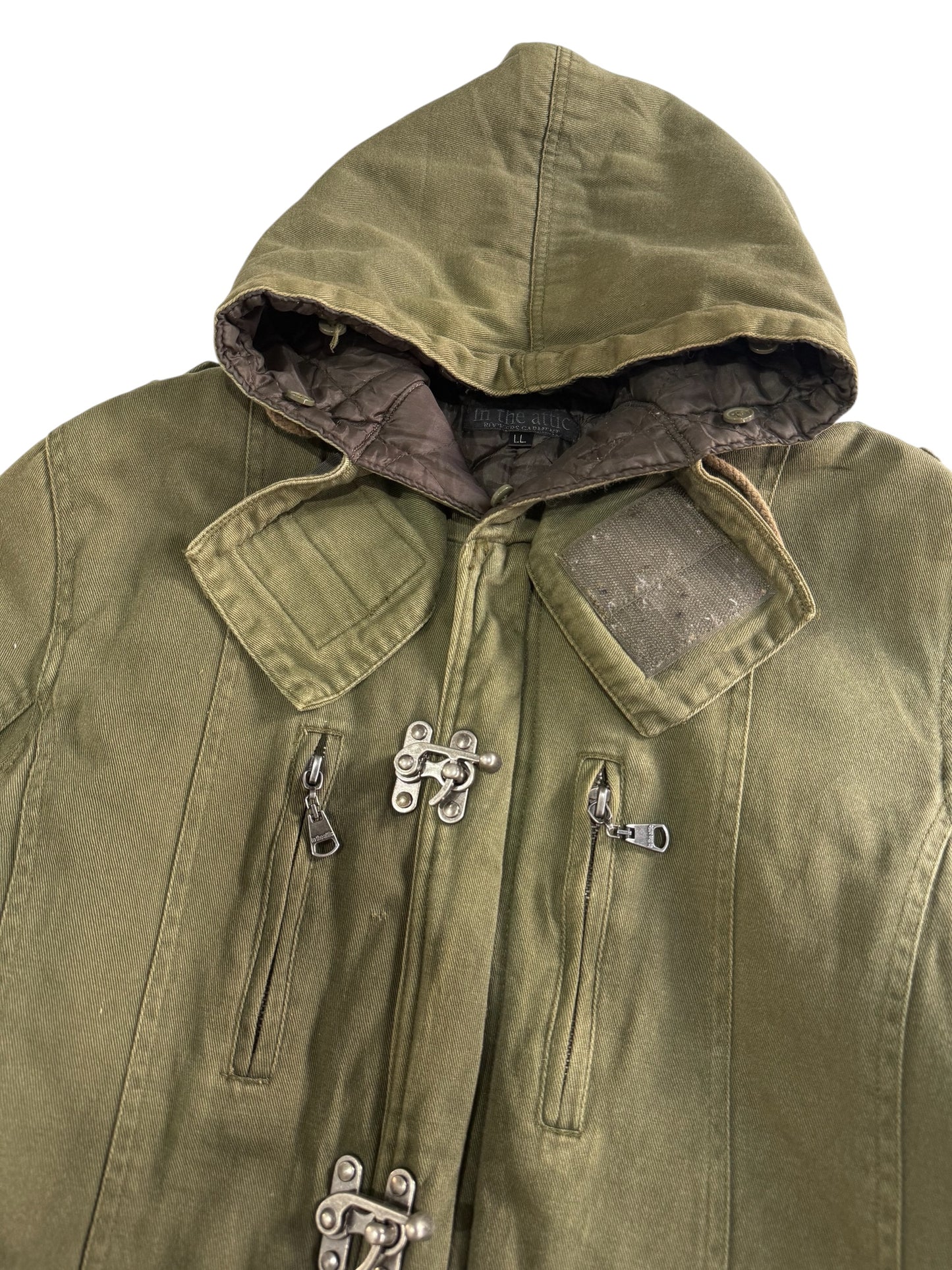 Vintage In The Attic Japan Hooded Military Jacket Olive Green Fireman Clasp Parka