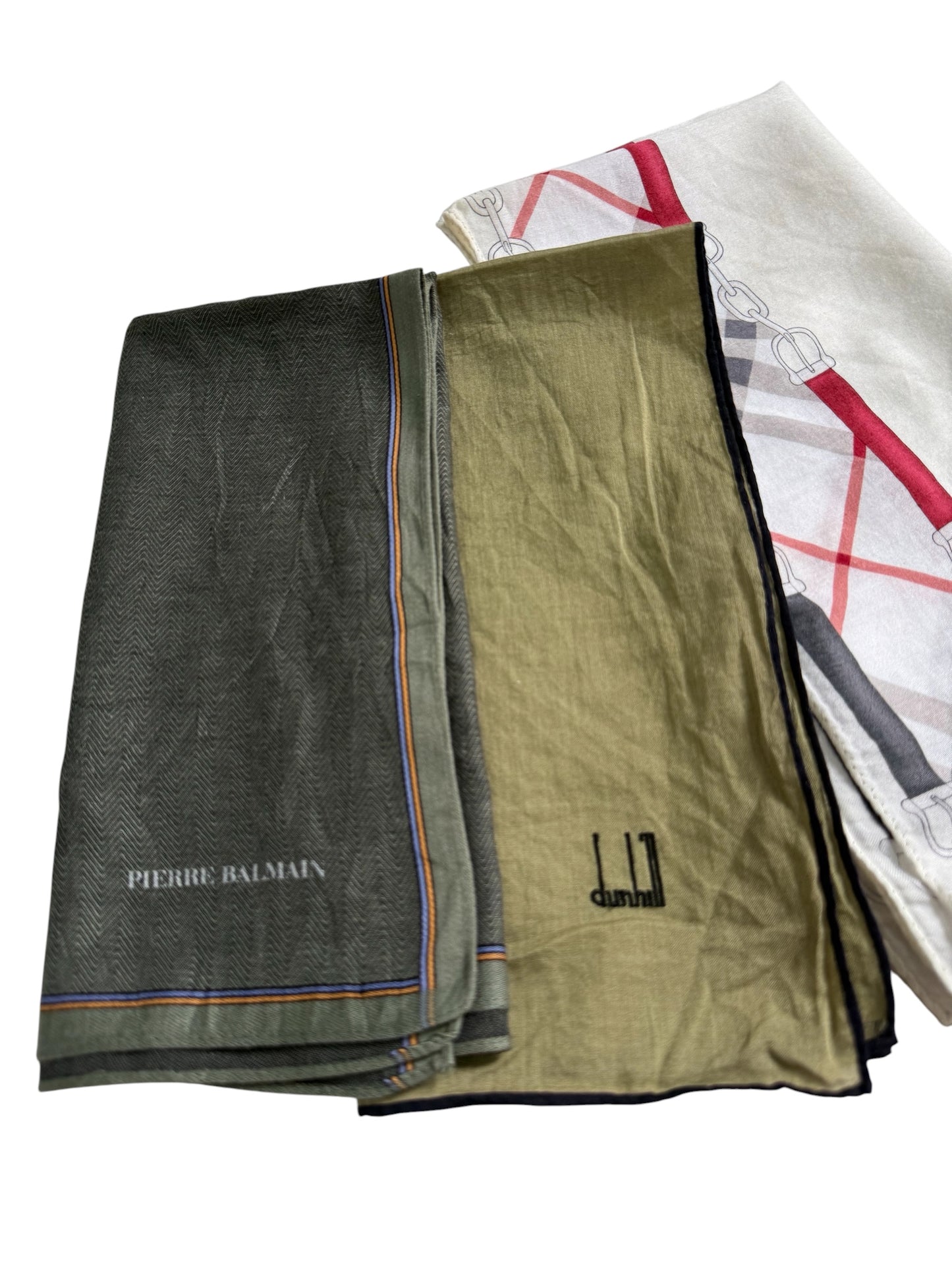 Designer Handkerchief Lot of 3 Burberry Pierre Balmain Dunhill Pocket Square
