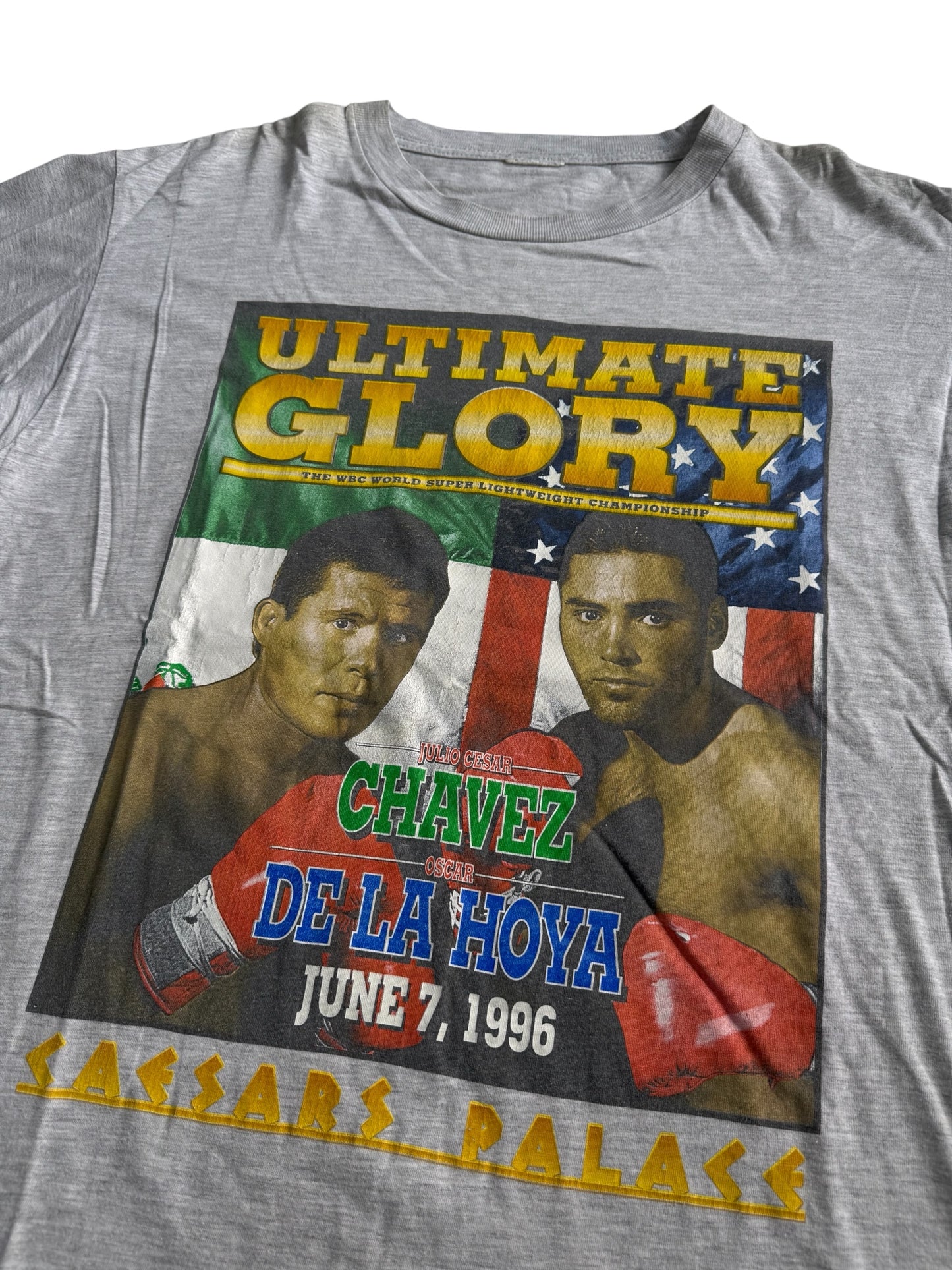 Vintage 1996 Chavez vs De La Hoya Ultimate Glory Boxing Tshirt Caesars Palace Fight Promo