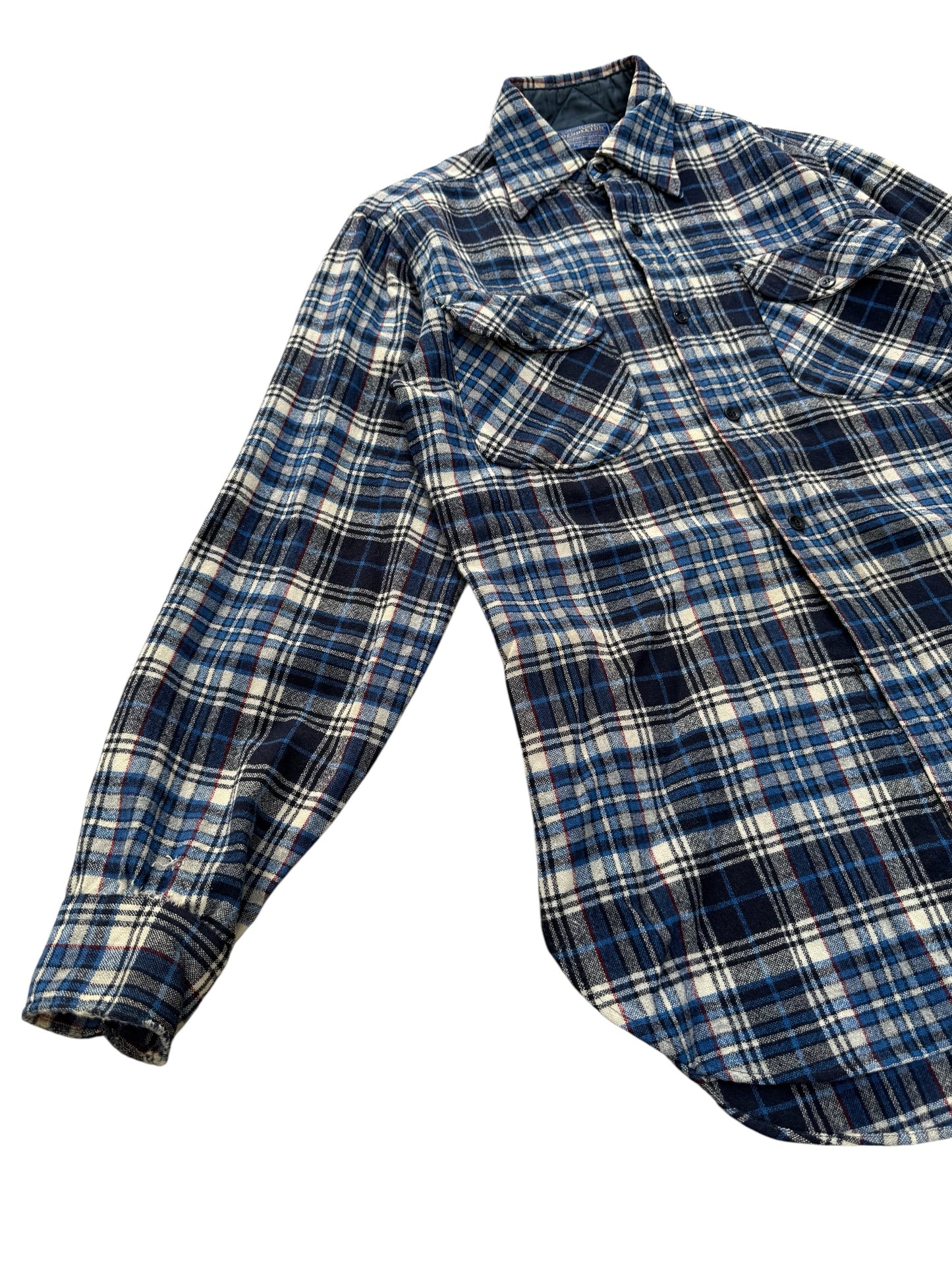 Vintage Pendleton Wool Plaid Shirt Navy Blue Cream USA Made