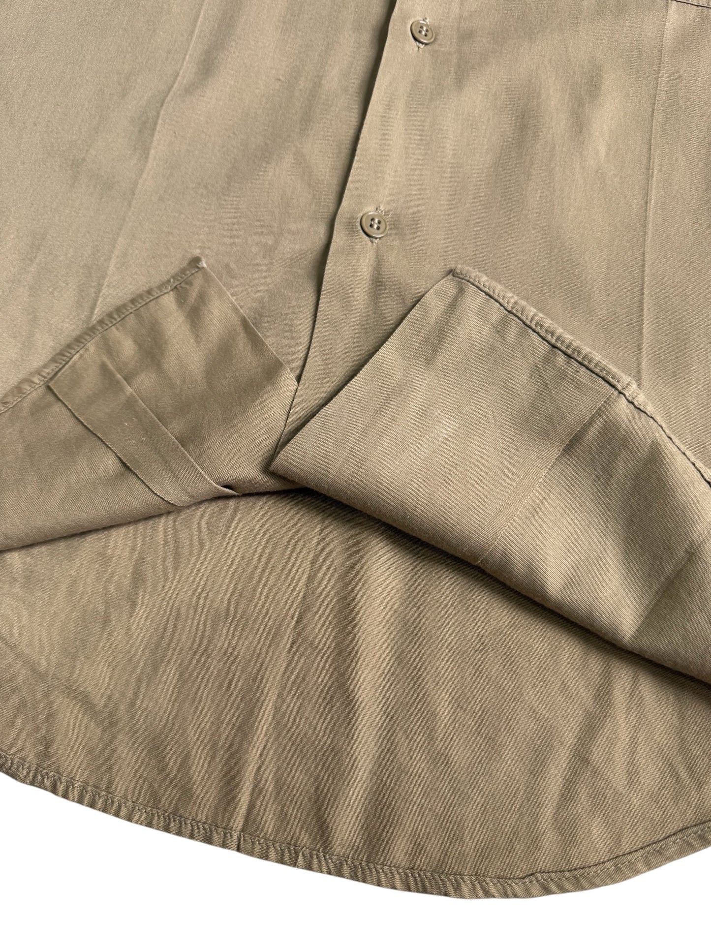 Vintage Beige Short Sleeve Utility Work Shirt Open Collar Button Up