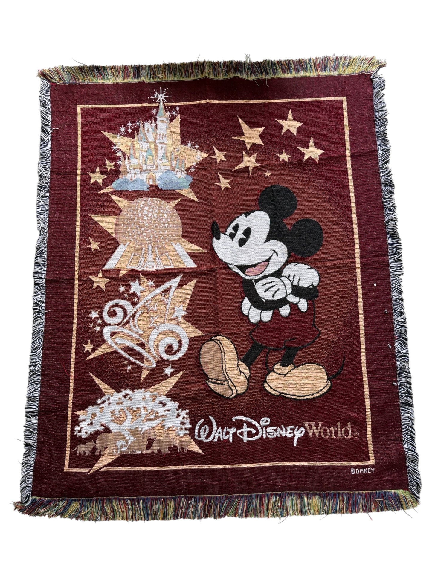 Vintage Walt Disney World Mickey Mouse Woven Throw Blanket EPCOT Castle Tapestry