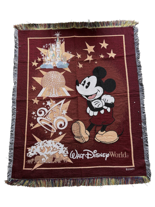Vintage Walt Disney World Mickey Mouse Woven Throw Blanket EPCOT Castle Tapestry
