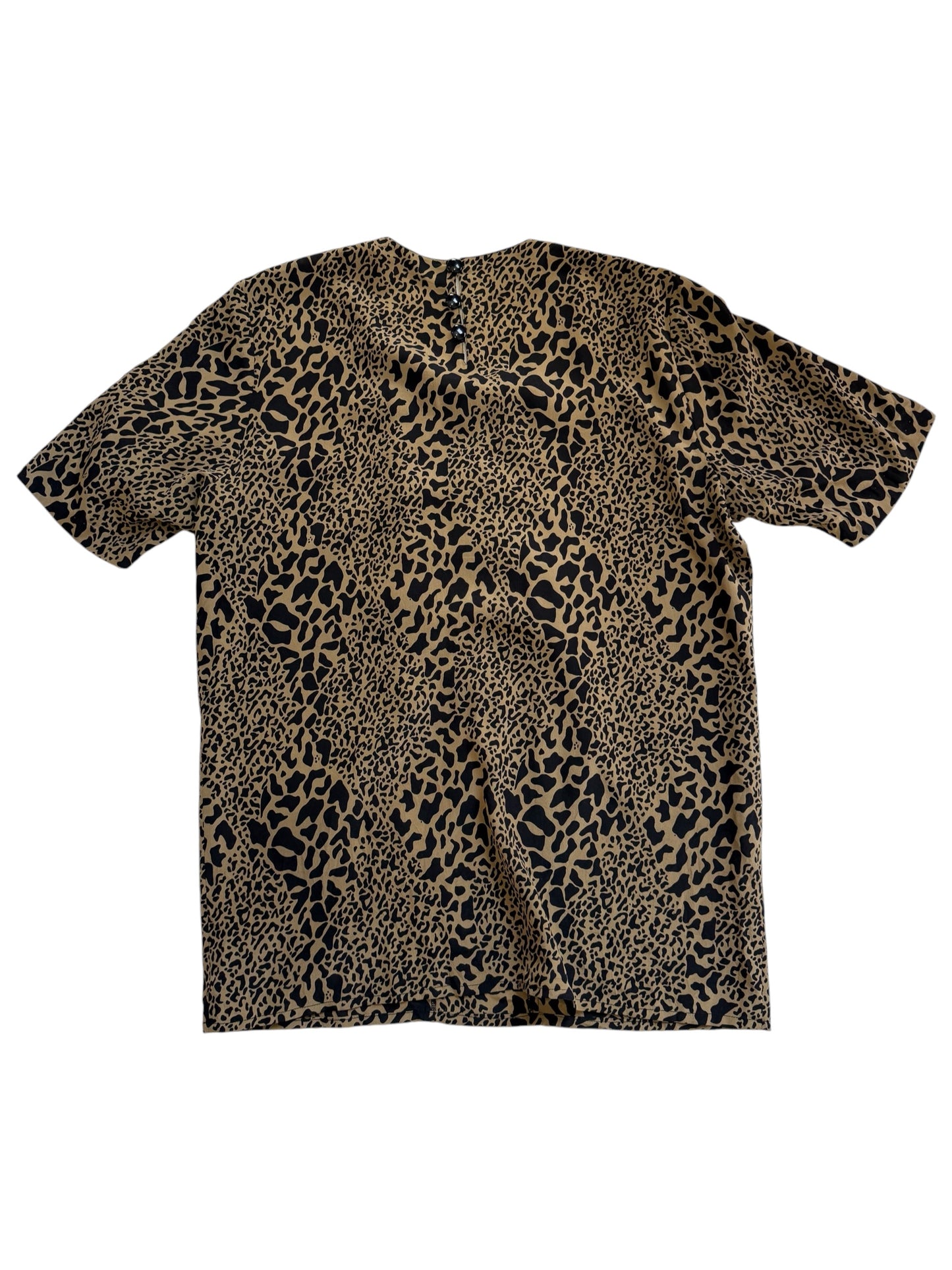 Vintage Mata Hari Leopard Silk Wool Ruffle Blouse Made In Italy