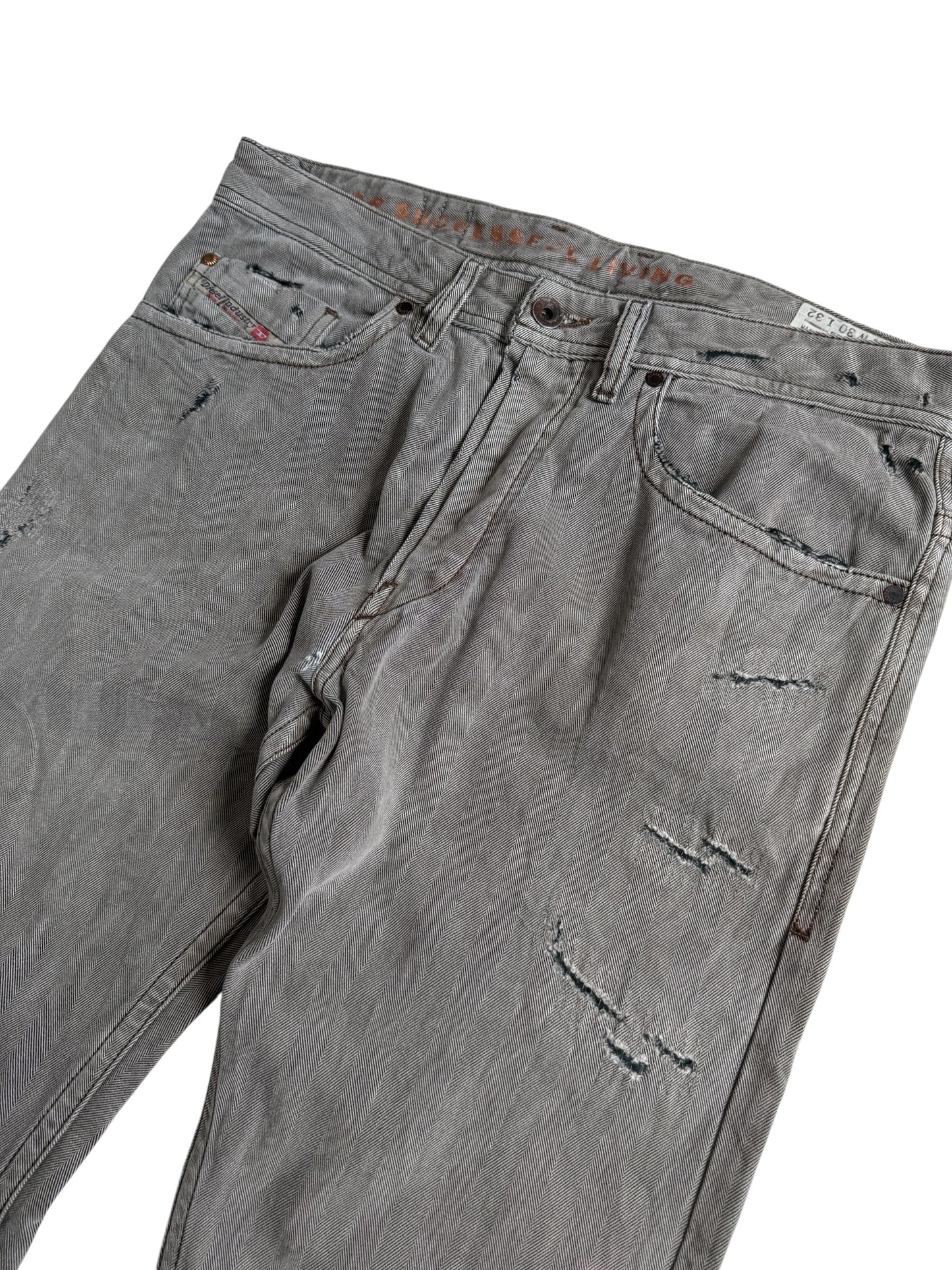 Diesel Braddom Regular Slim Carrot Grey Herringbone Distressed Jeans