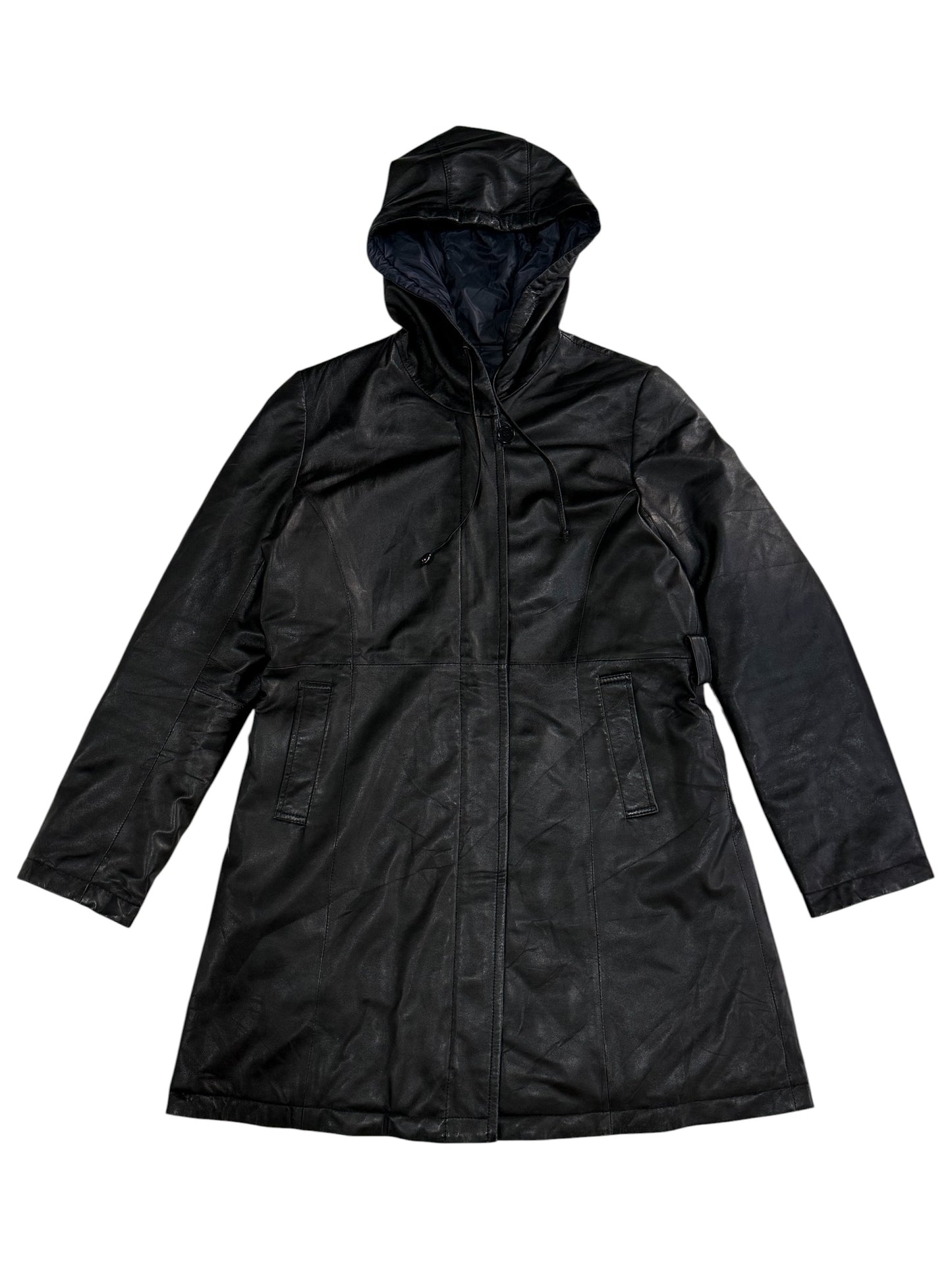 Vintage Balmain Paris Lambskin Leather Down Puffer Coat Women Hooded