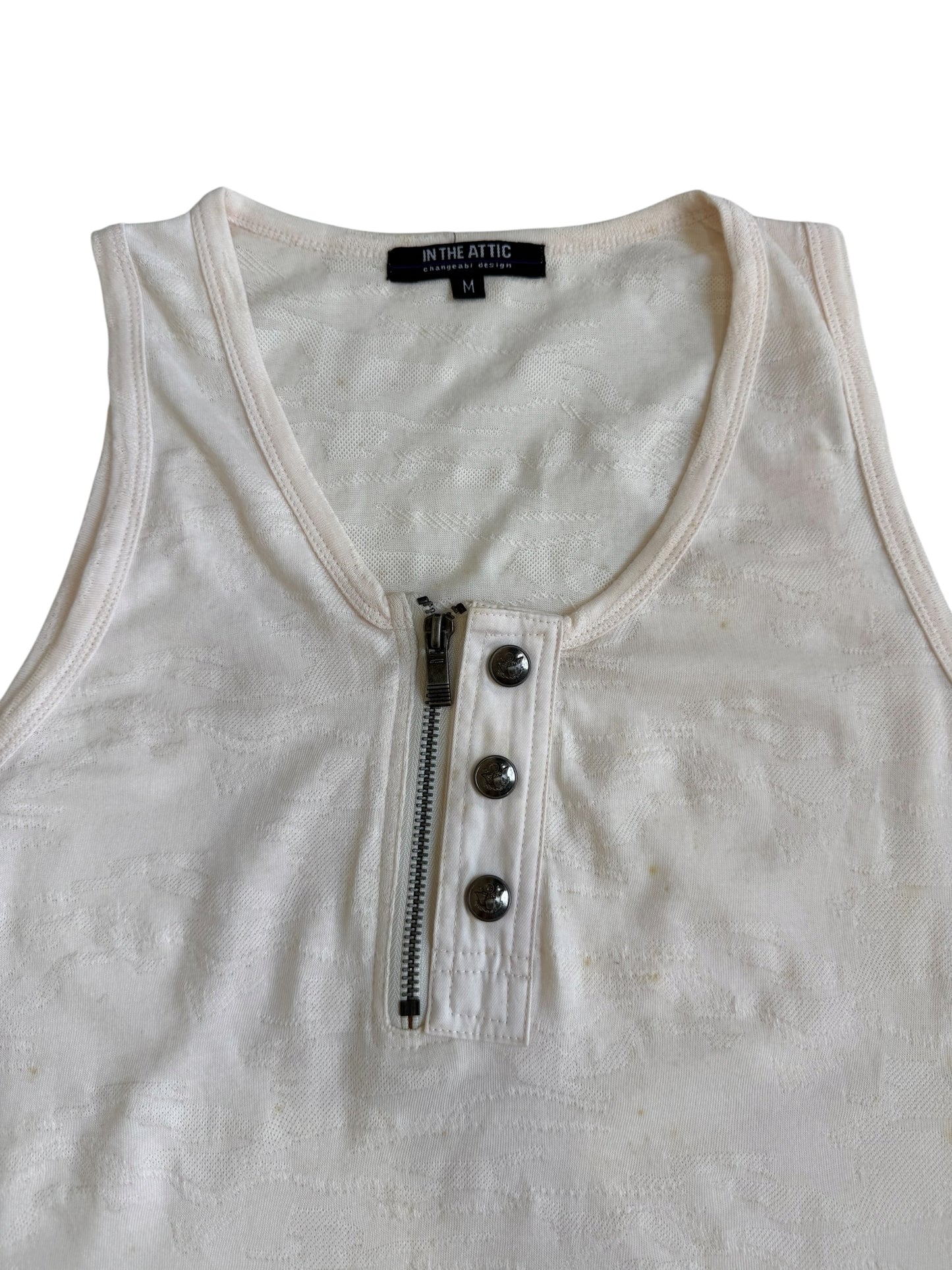 In The Attic Slub Knit Henley Tank Top Zipper Distressed Grunge Y2K
