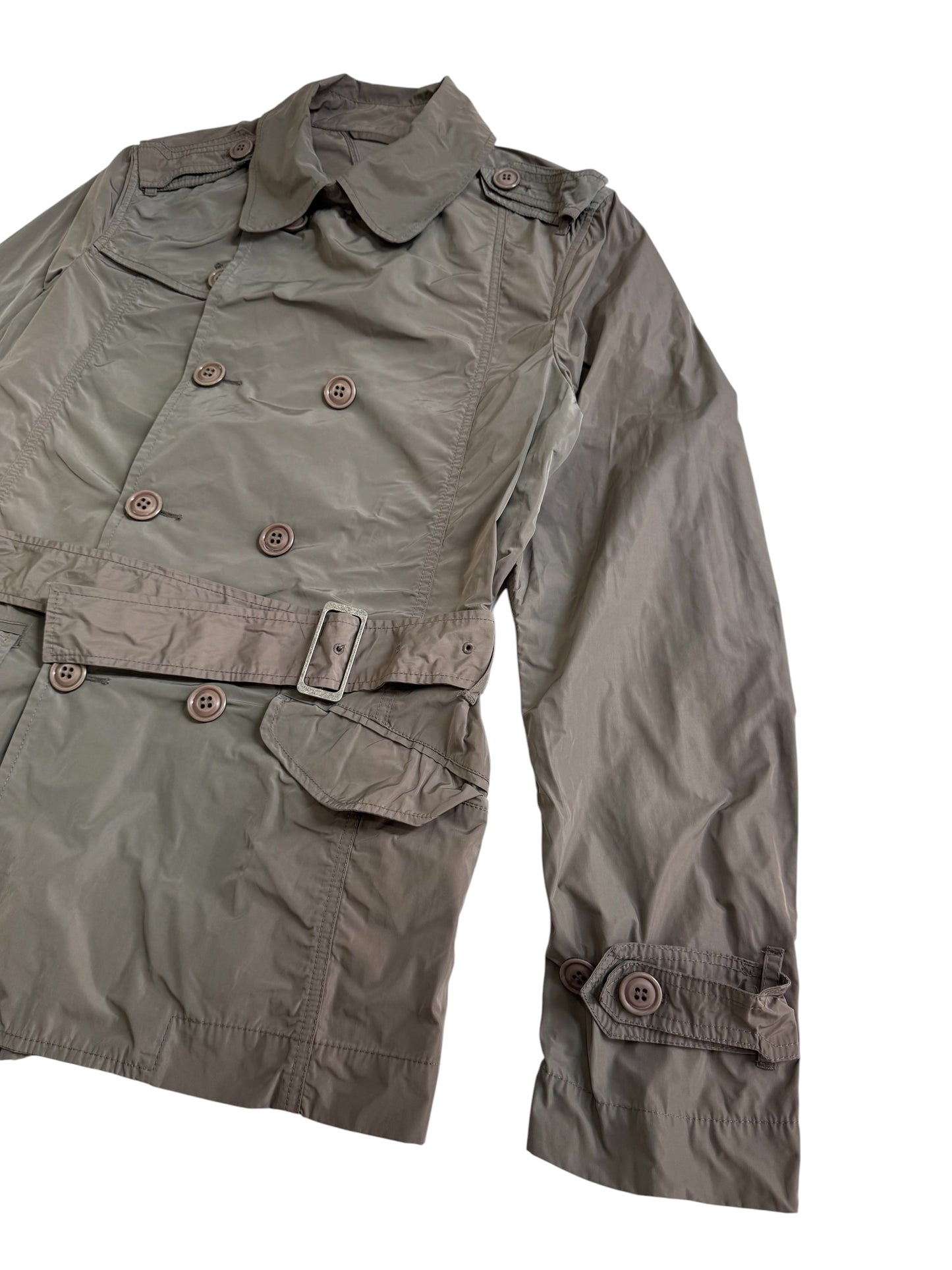 Diesel Lightweight Belted Trench Jacket Military Field Coat Olive Grey