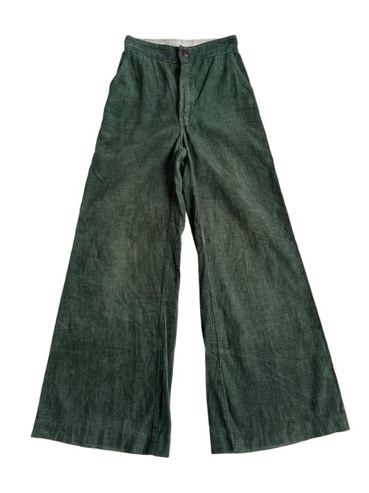 Vintage 1970s Wide Leg Green Corduroy Pants