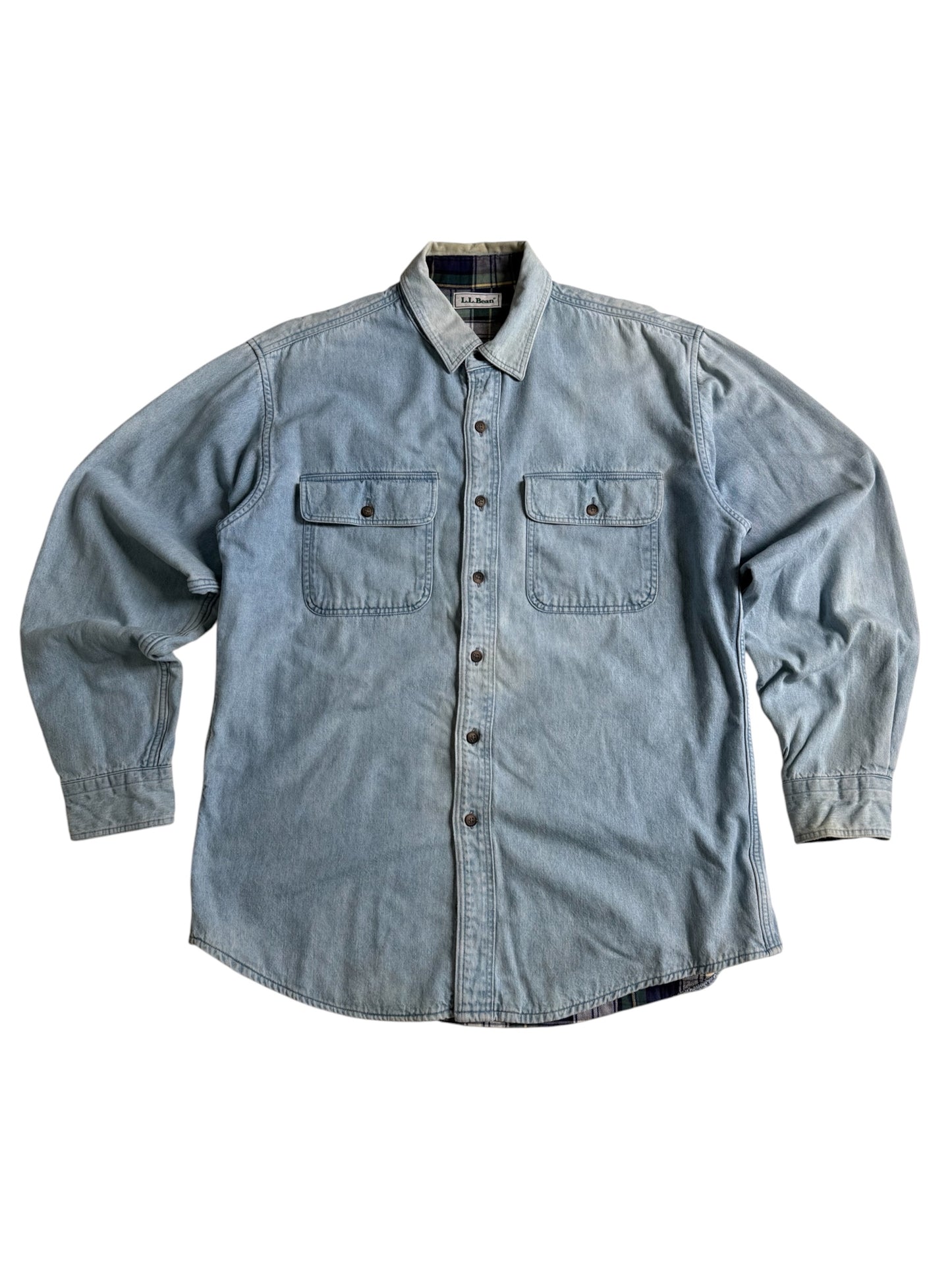 Vintage LL Bean Flannel Lined Denim Shirt Jacket Made in USA