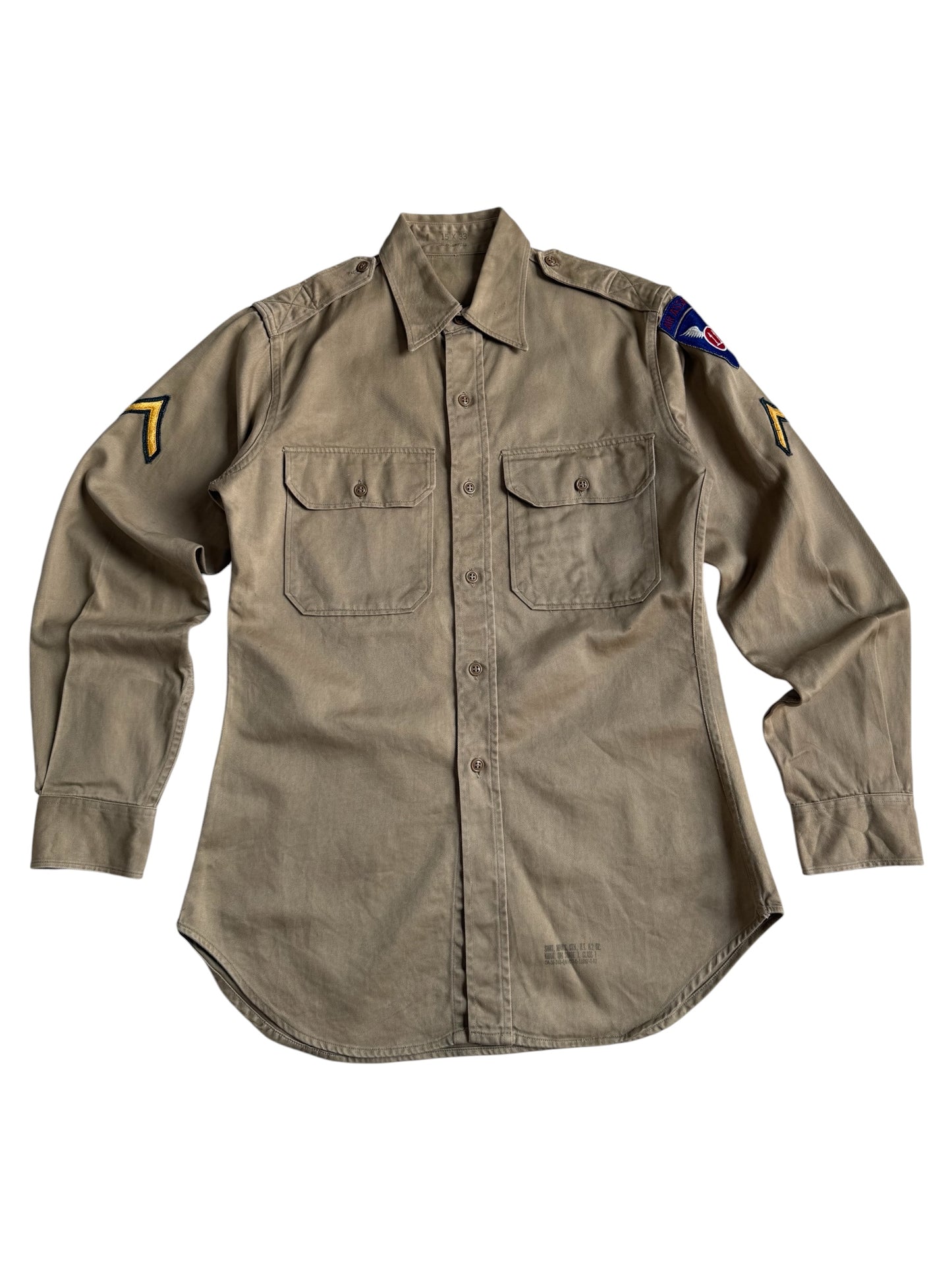 Vintage 1962 US Army Khaki Twill Uniform Shirt 11th Air Assault Division PFC Patch
