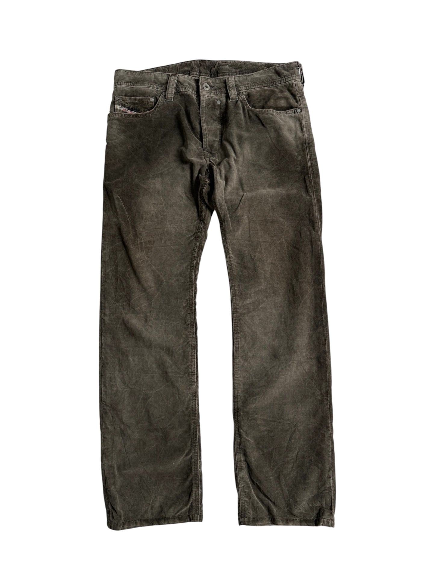 Vintage Y2K Diesel Industry Waxed Cotton Pants Brown Grey Distressed Fade