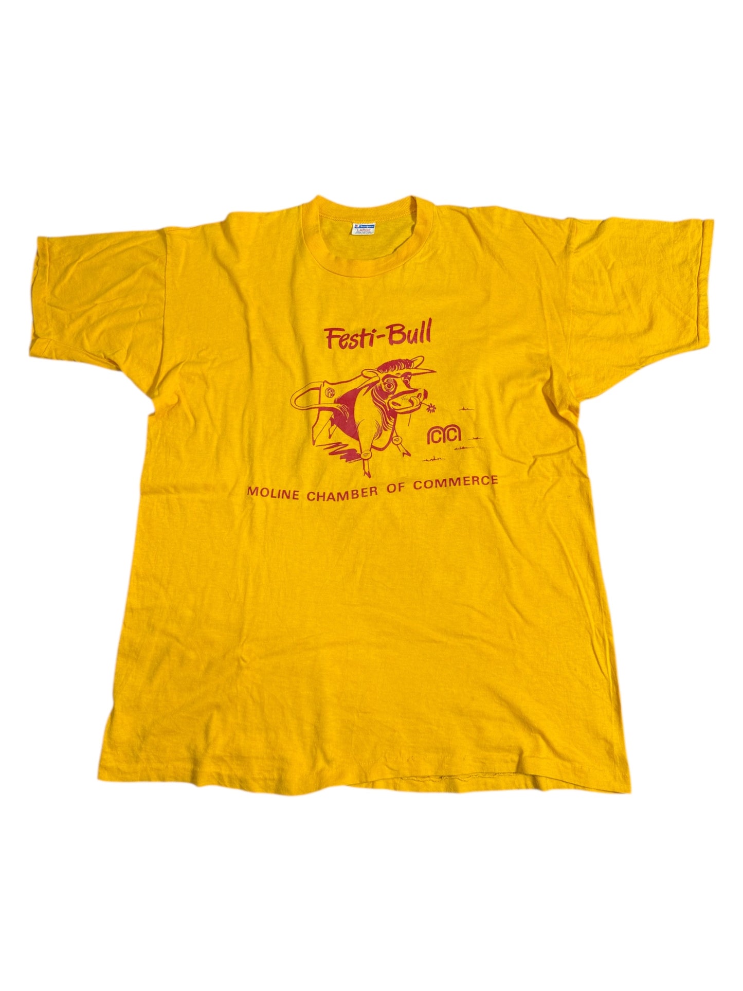 Vintage 1970s Champion Blue Bar Festi-Bull Moline Chamber of Commerce Tshirt