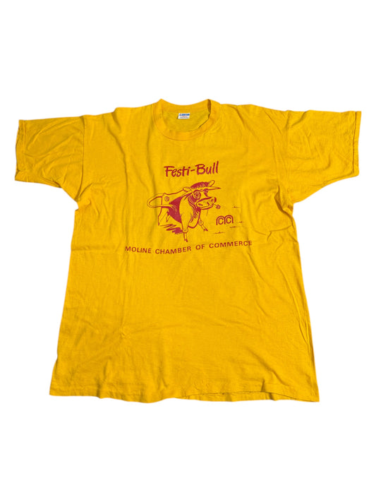 Vintage 1970s Champion Blue Bar Festi-Bull Moline Chamber of Commerce Tshirt