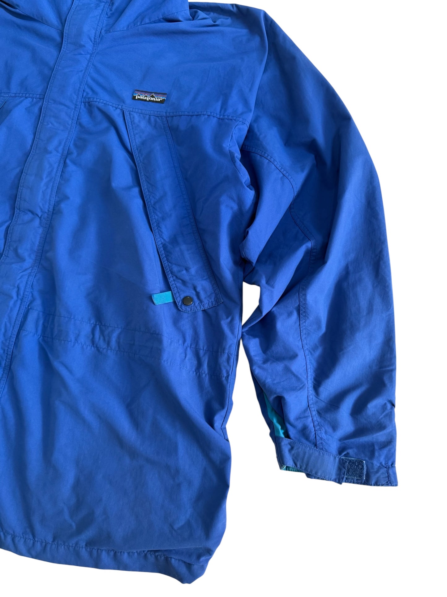 Vintage 1990s Patagonia Hooded Rain Jacket Blue Outdoor Shell Windbreaker