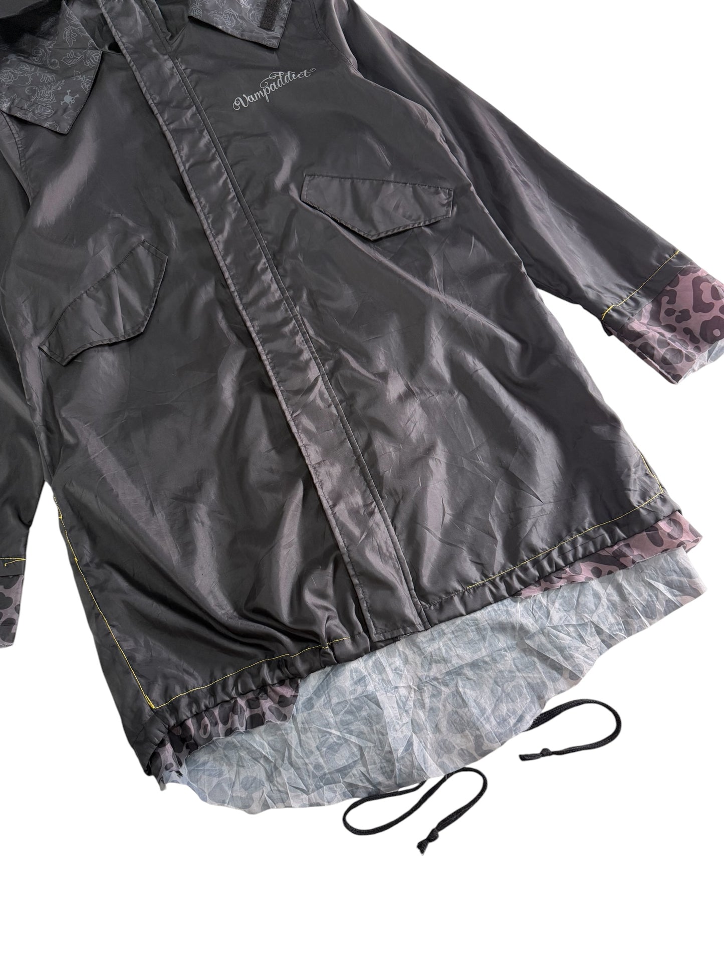 Vampaddict Gothic Hooded Rain Parka Jacket Rock N Roll Skull Graphic