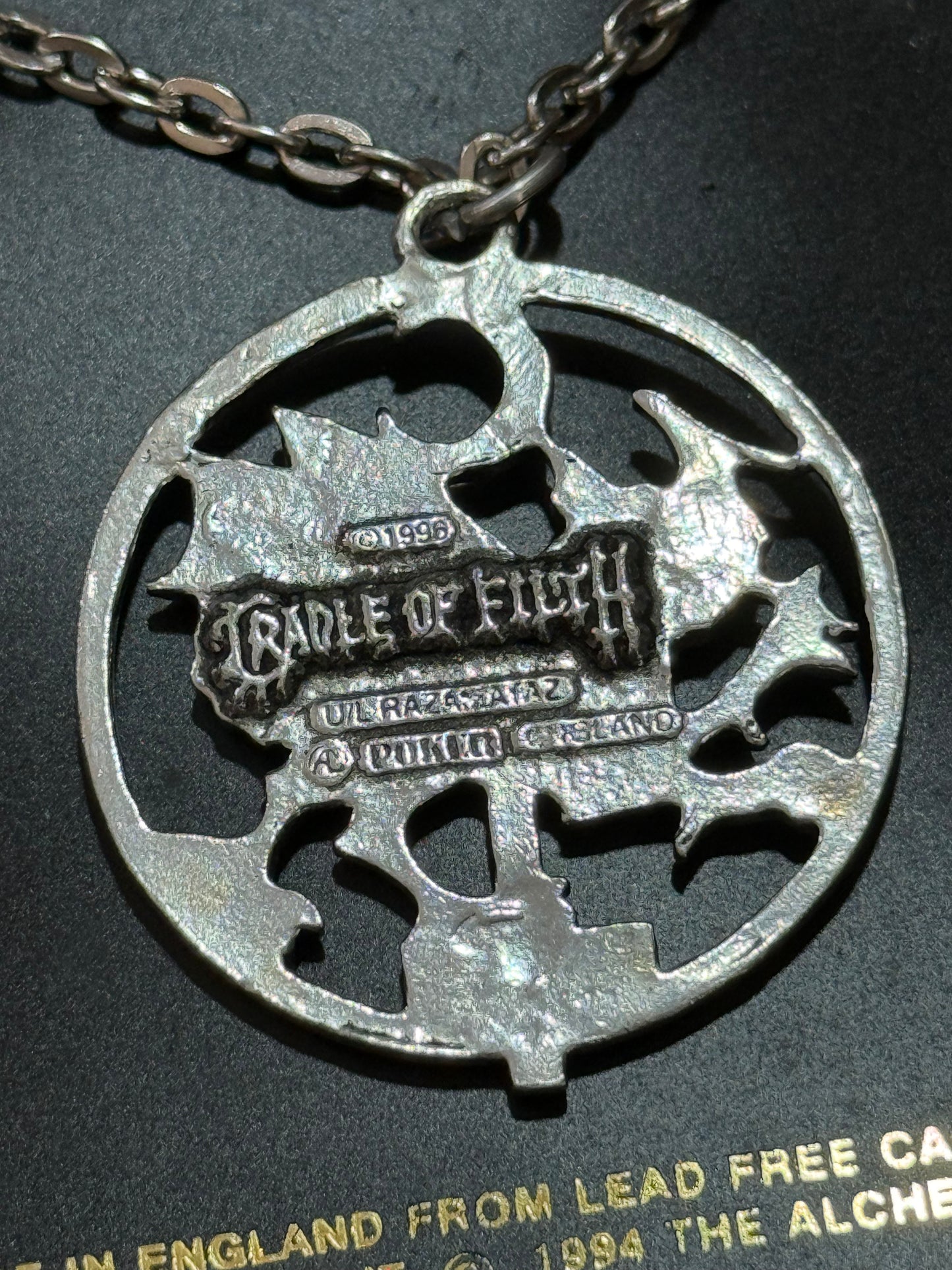 Vintage 1996 Cradle of Filth Alchemy England Dragon Pendant Necklace