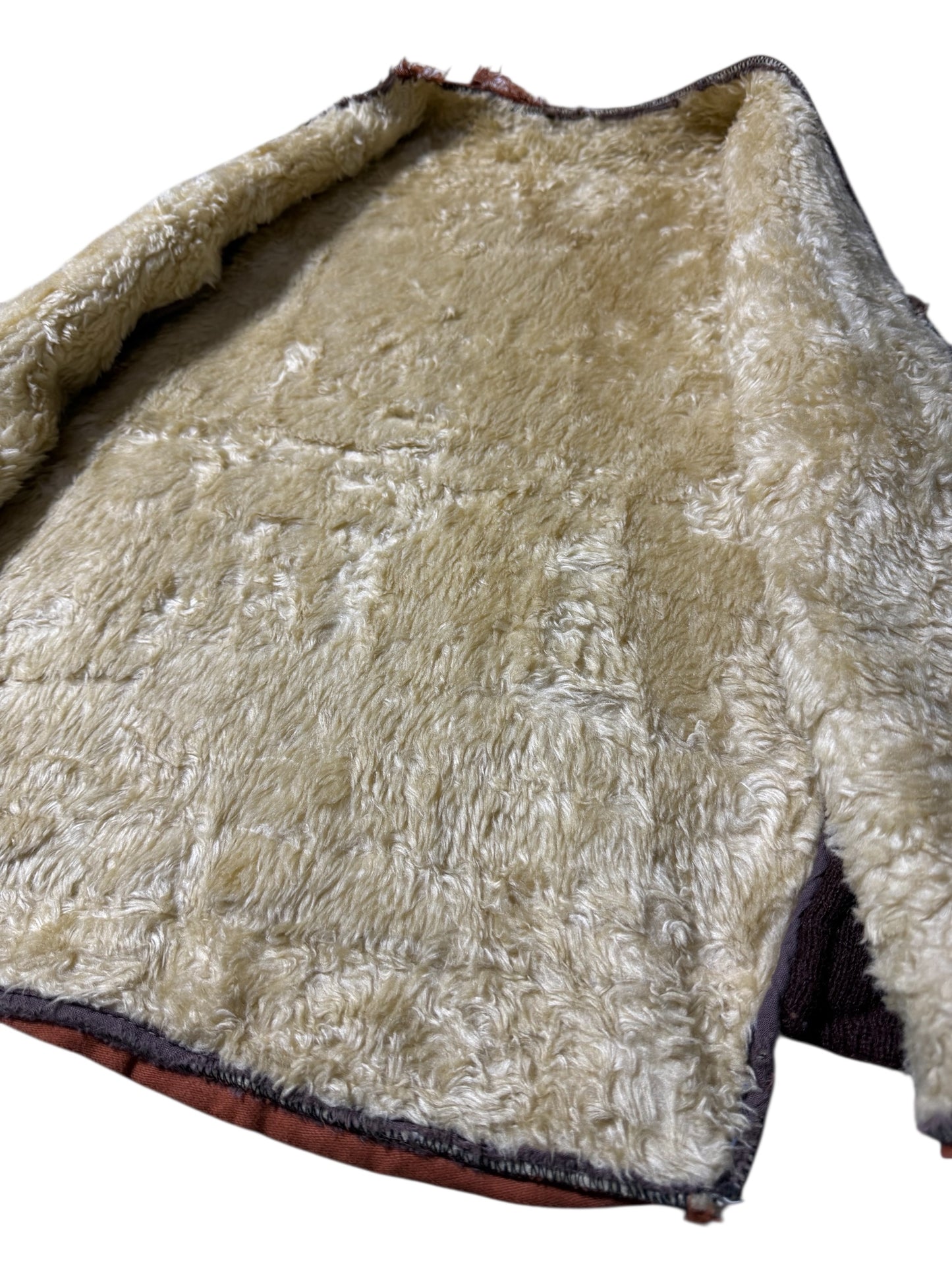 Vintage Shearling Lined Workwear Vest 1950s 1960s Brown Zip Front