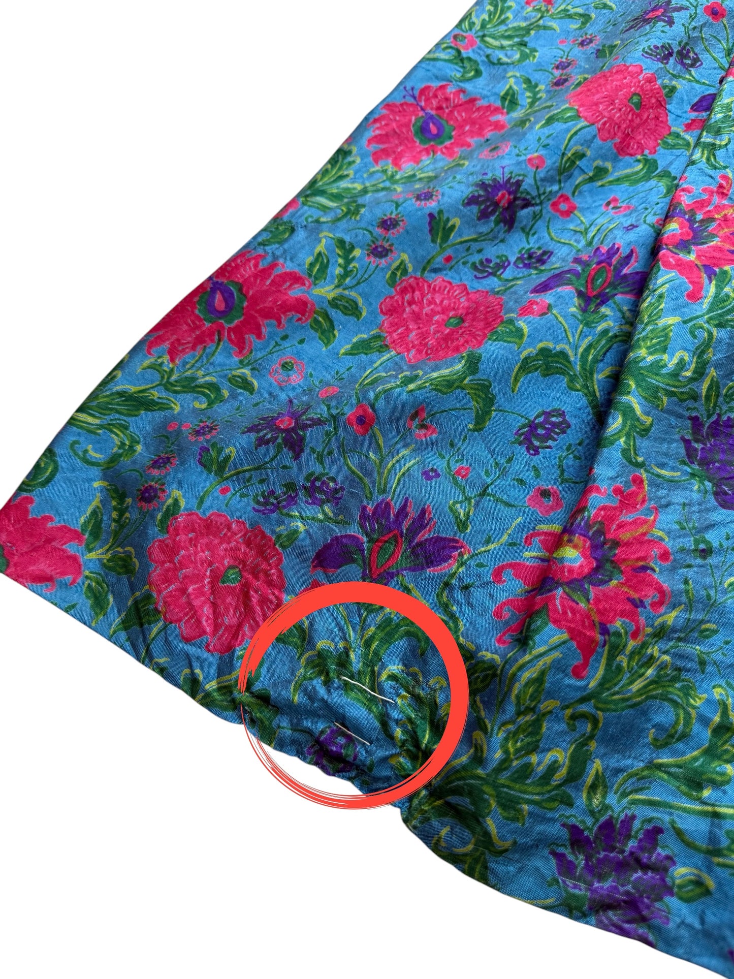 Vintage 1960s James Chen Hong Kong Blue Floral Mock Neck Midi Dress