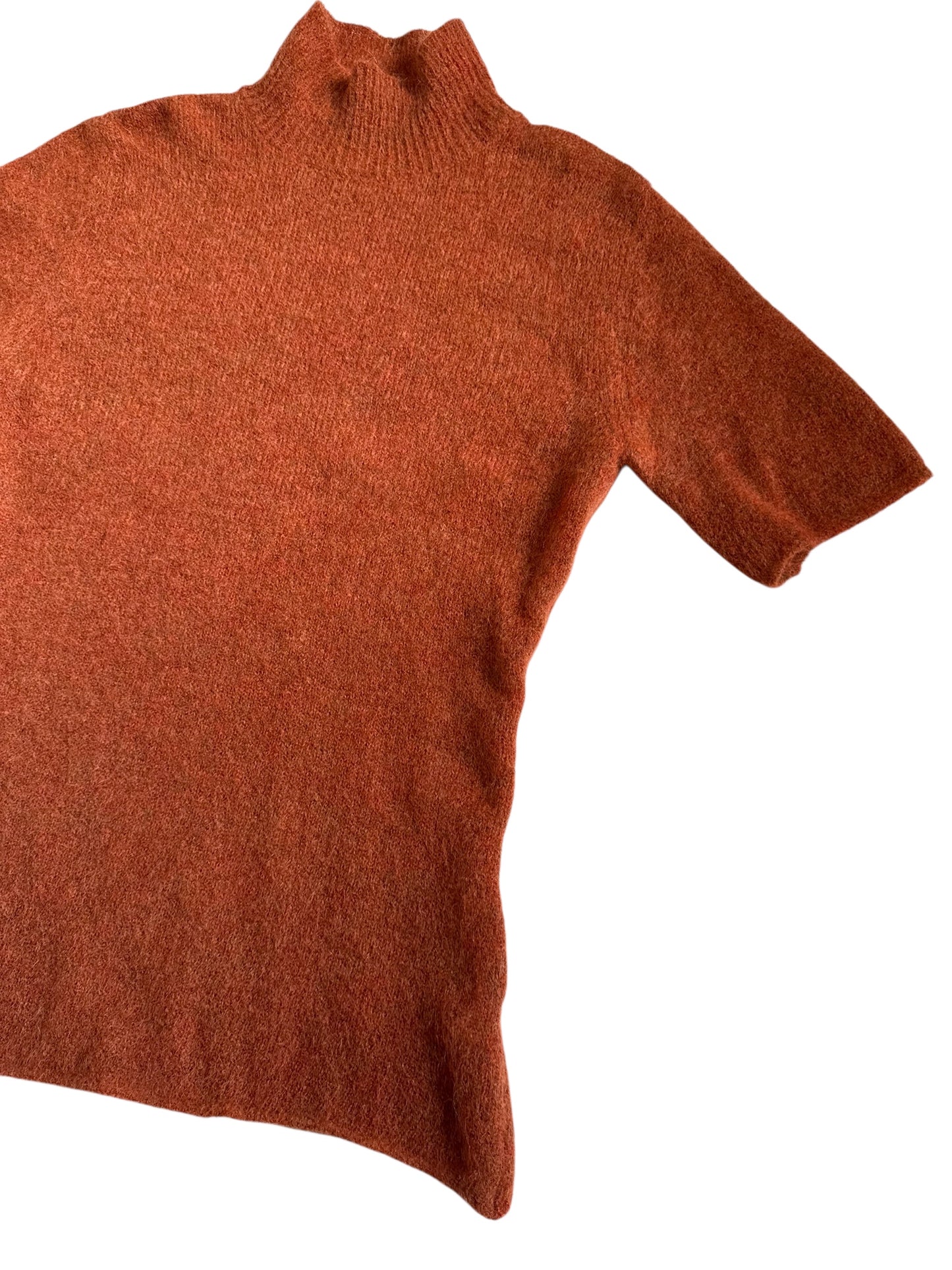 Morgano Made in Italy Mohair Merino Wool Mock Neck Short Sleeve Knit Sweater