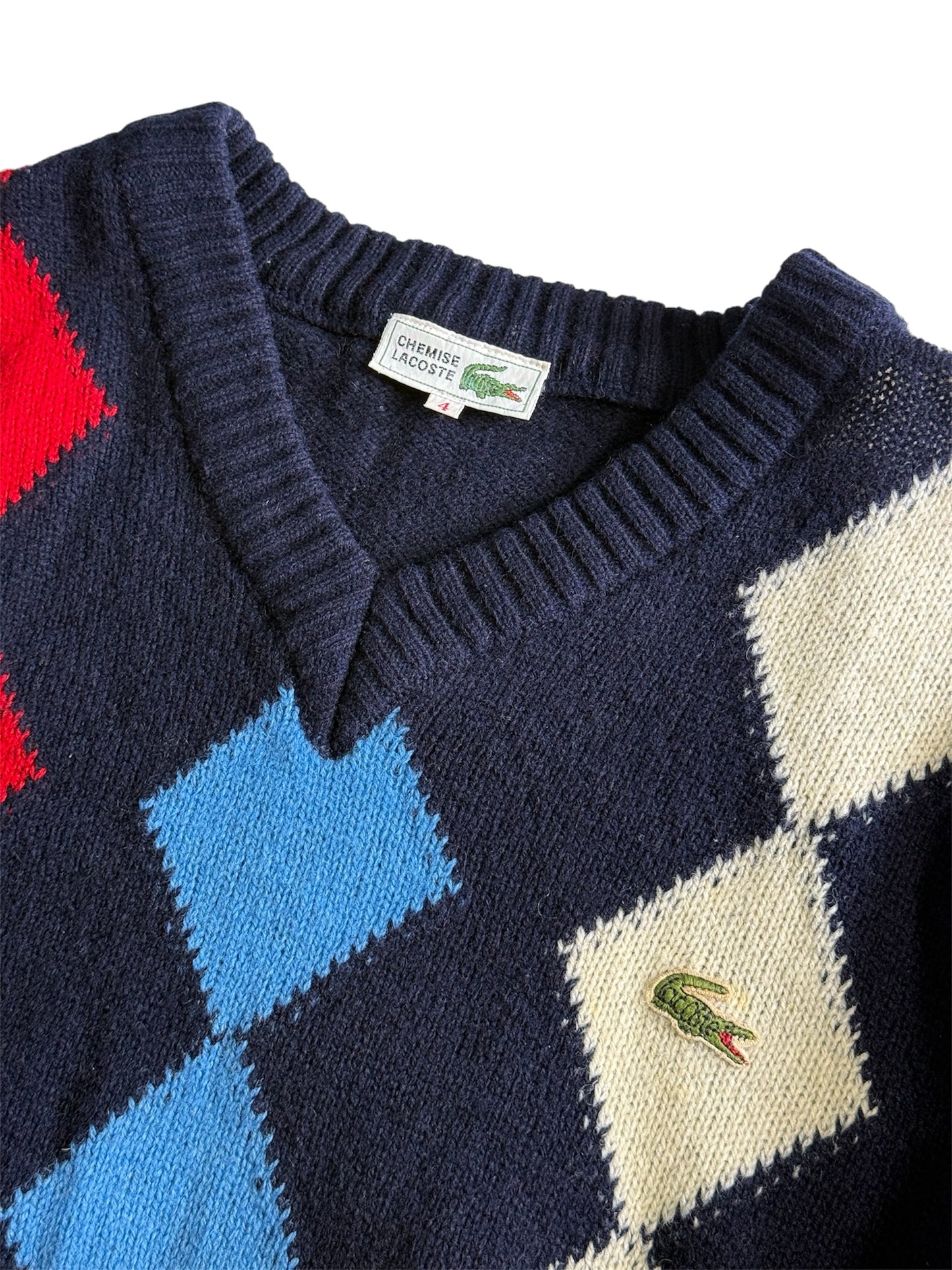 Vintage Chemise Lacoste Argyle V Neck Knit Sweater