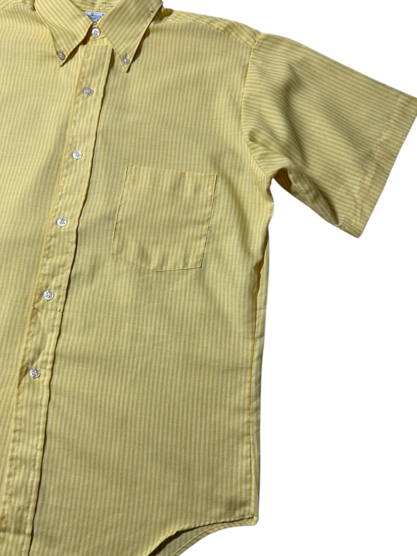 Vintage 1970s Kmart Permanent Press Button-Down Shirt Yellow Stripe