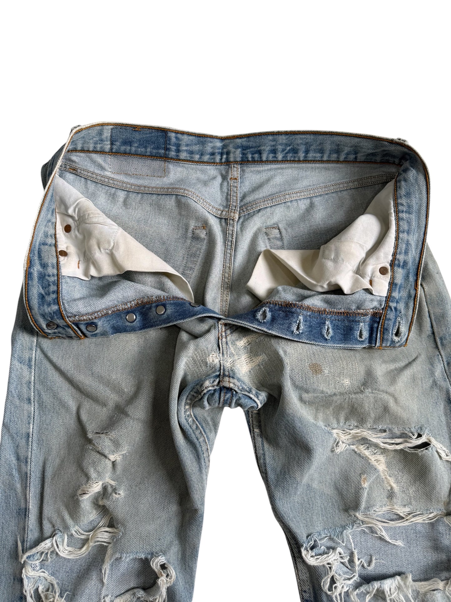 Vintage Levis 501XX Distressed Cropped Jeans Made in USA Light Wash Denim