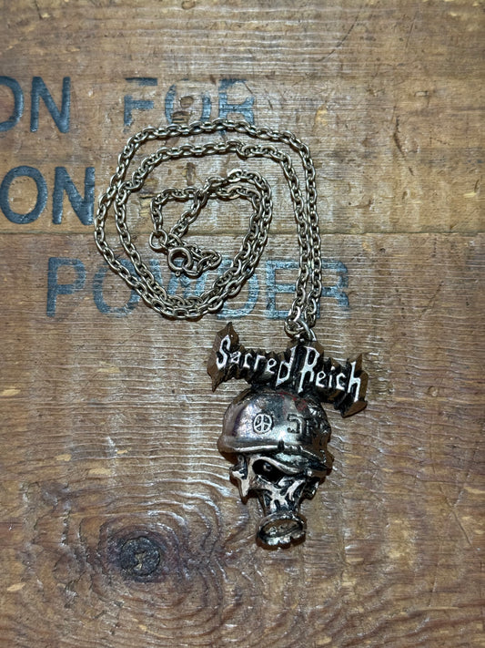 Vintage 1990s Sacred Reich Skull Gas Mask Pendant Necklace Alchemy England