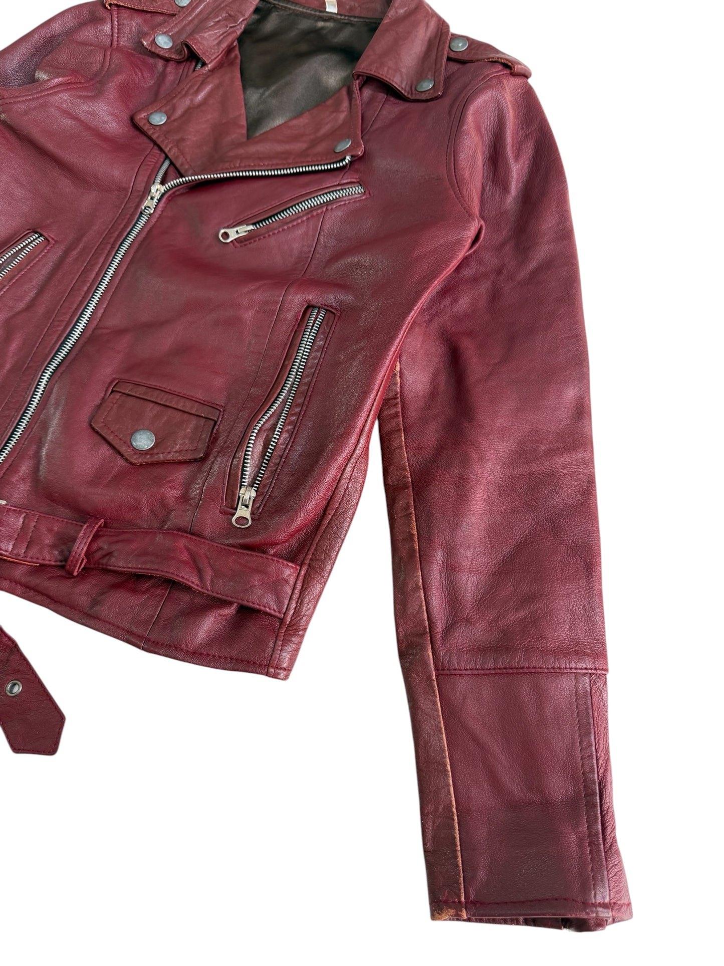 Vintage Burgundy Leather Biker Jacket Women’s Motorcycle Jacket