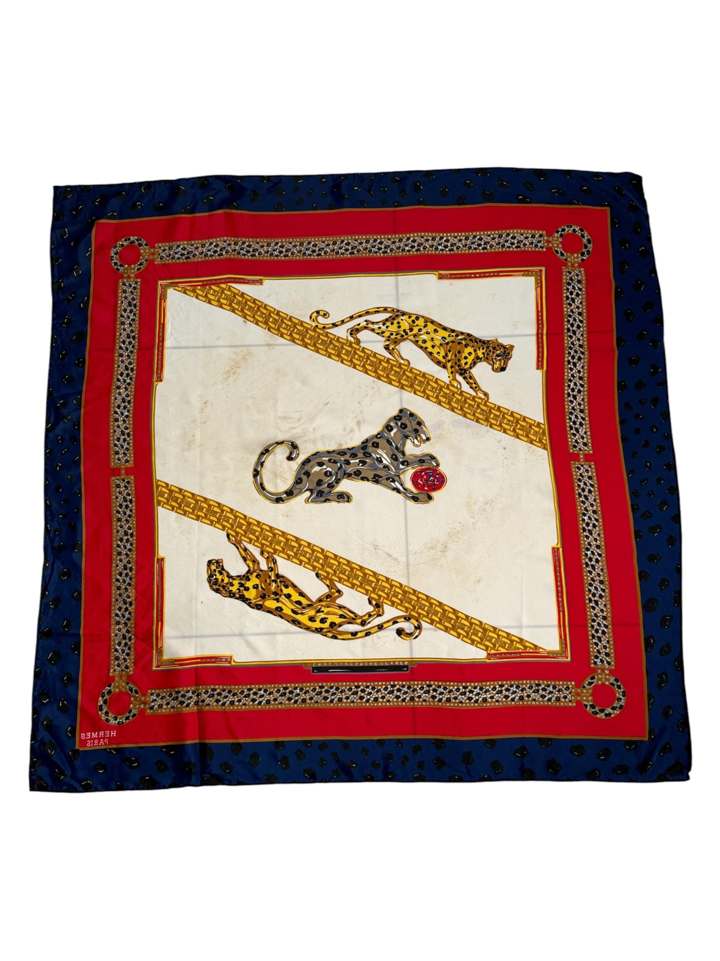 Vintage Hermes Style Leopard Print Silk Feel Scarf