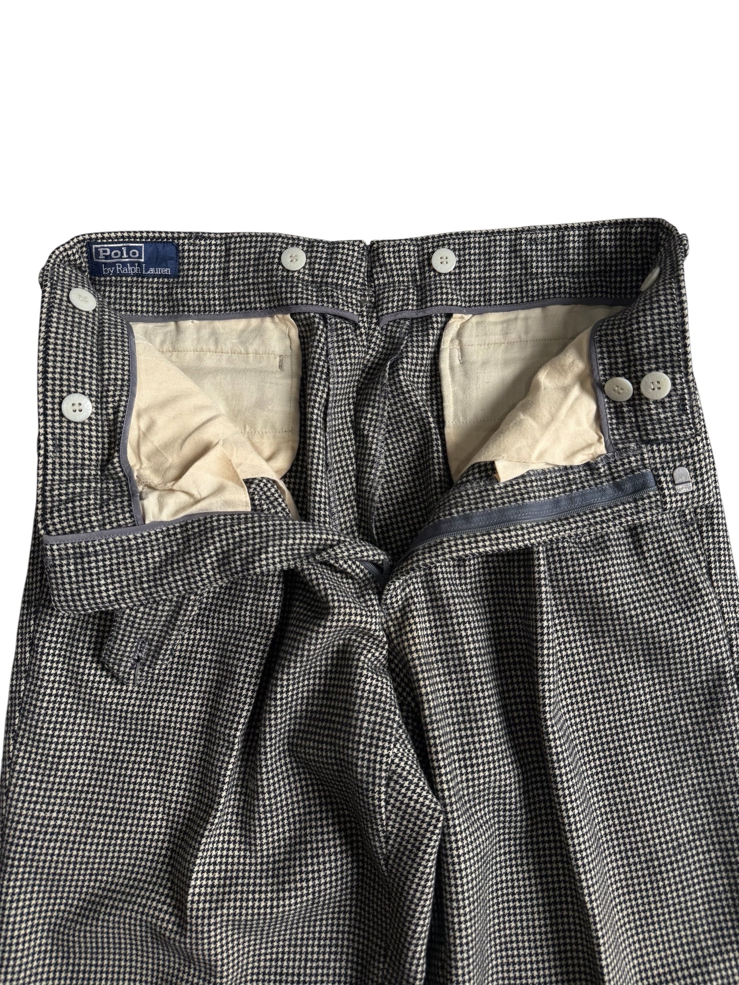 Vintage 1990s Polo Ralph Lauren Houndstooth Pleated Wool Trousers