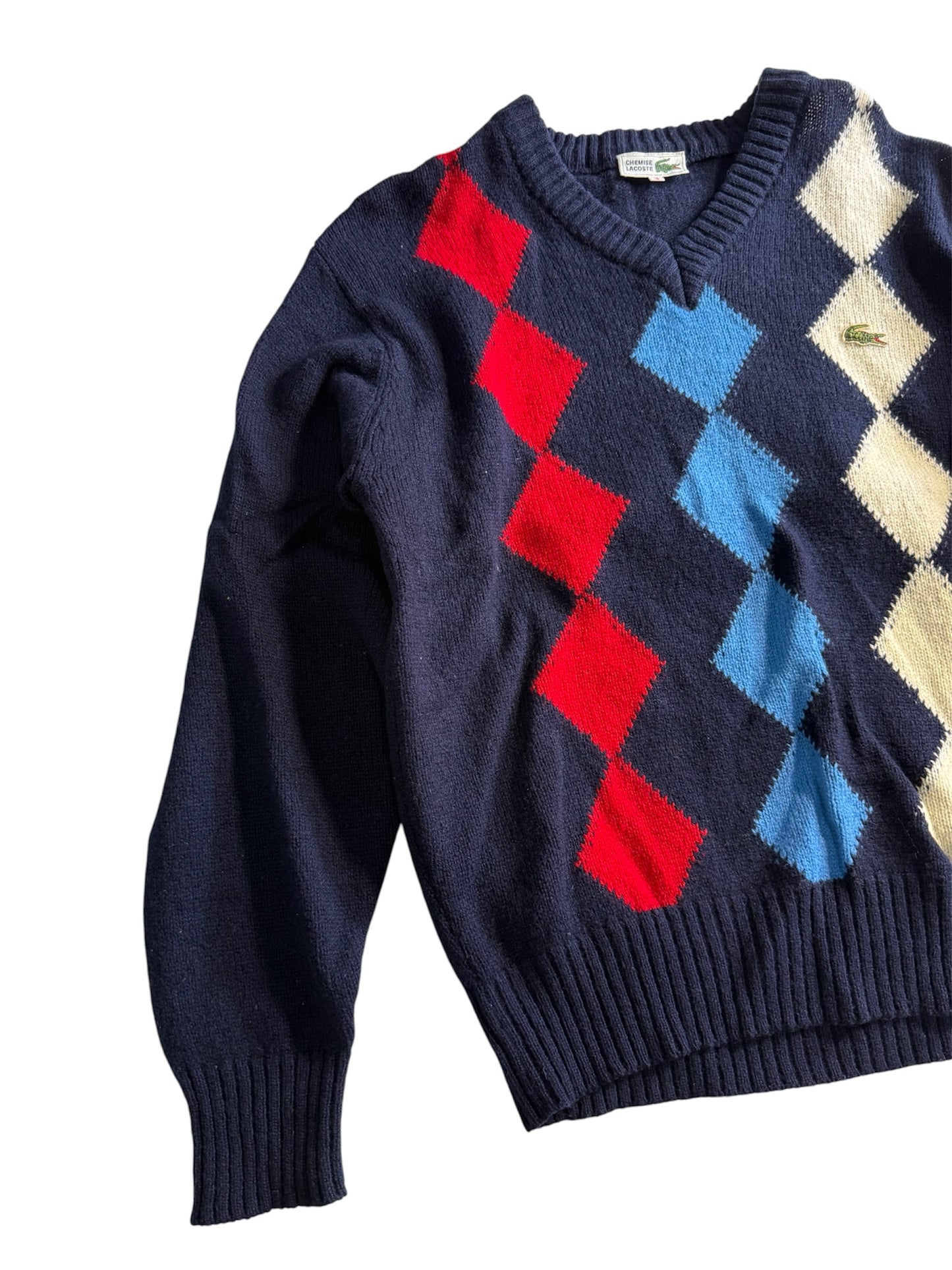 Vintage Chemise Lacoste Argyle V Neck Knit Sweater