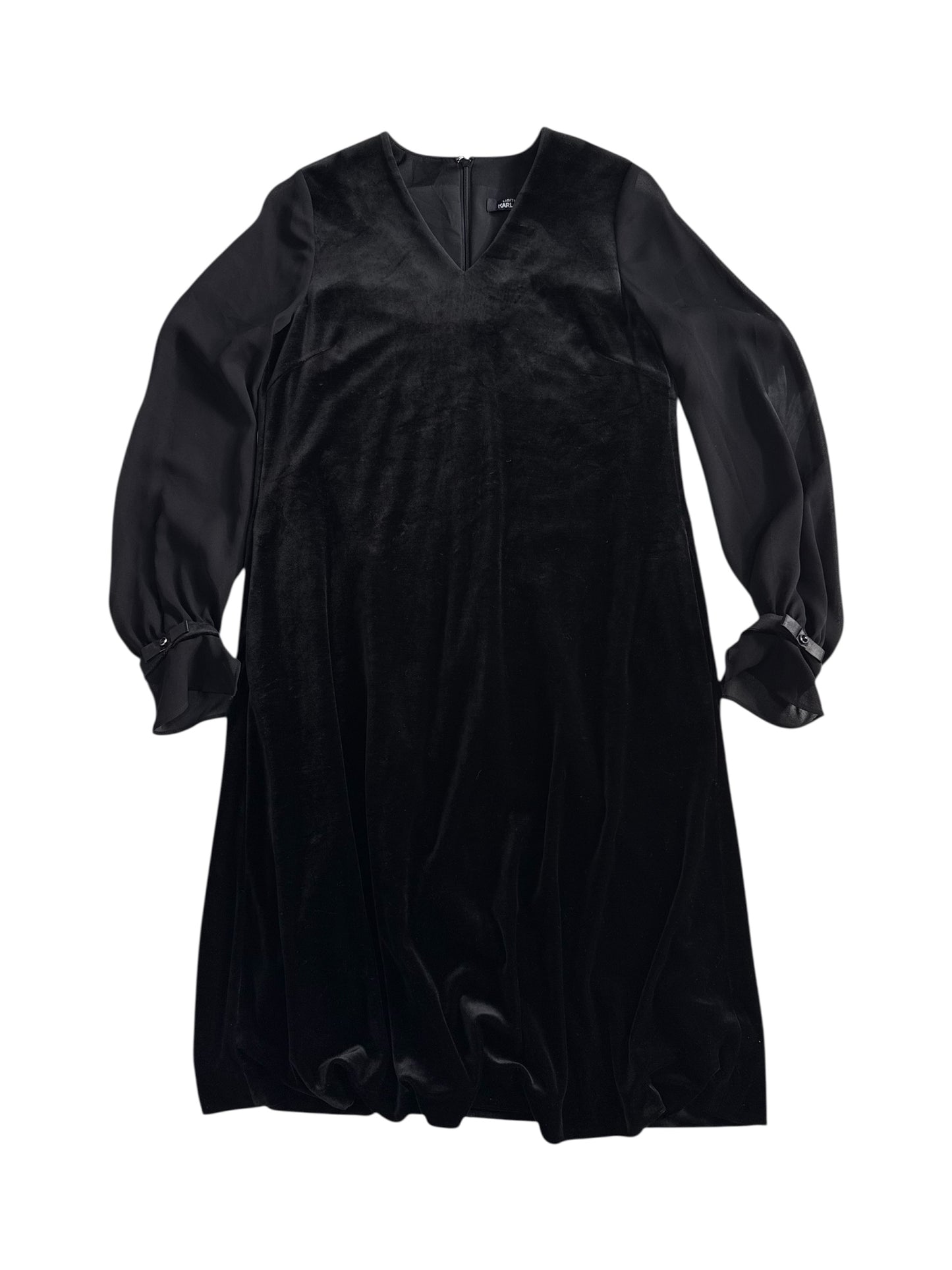 Karl Lagerfeld Limited Edition Black Velvet Dress Sheer Sleeve Minimal A Line