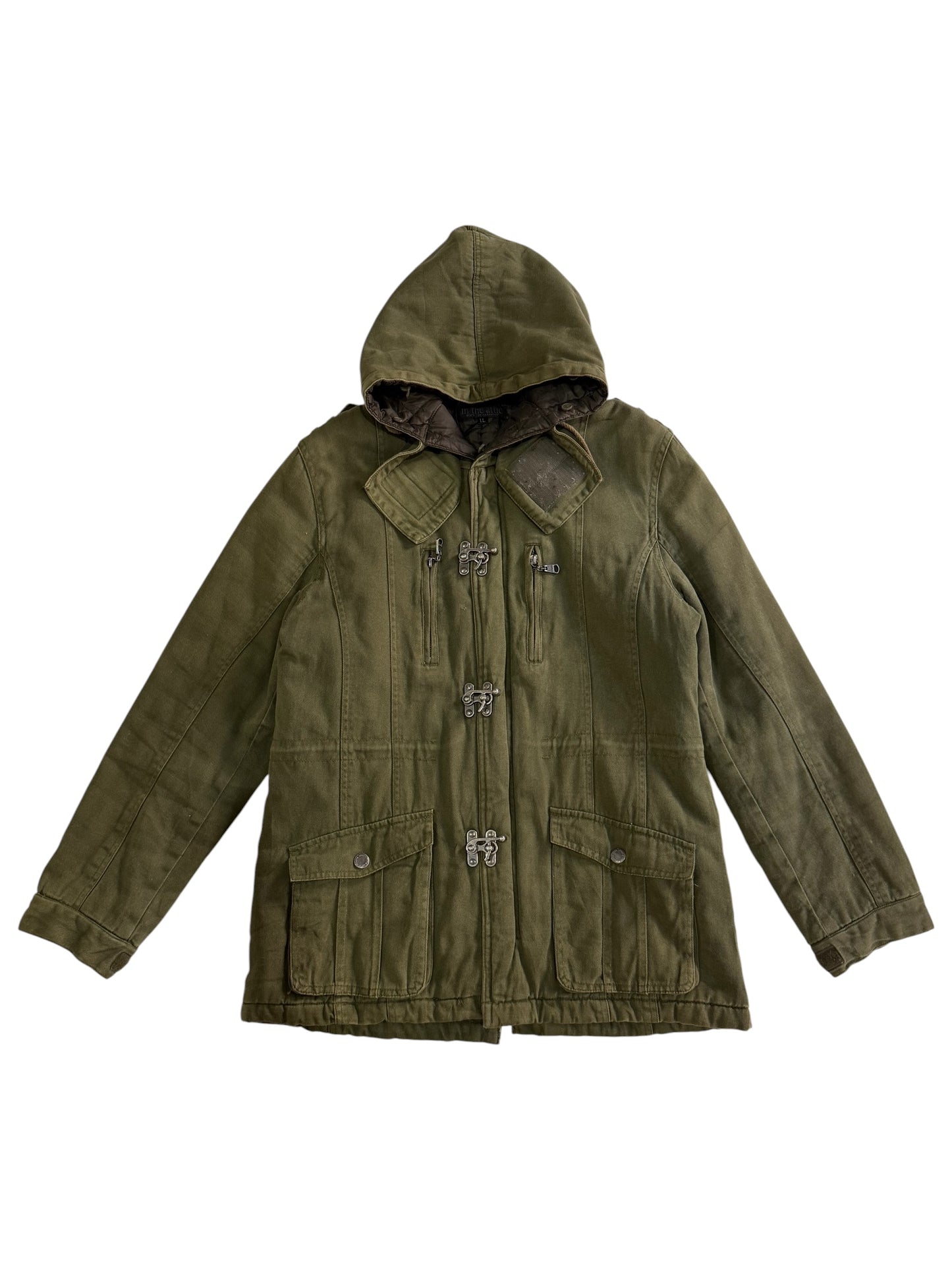 Vintage In The Attic Japan Hooded Military Jacket Olive Green Fireman Clasp Parka