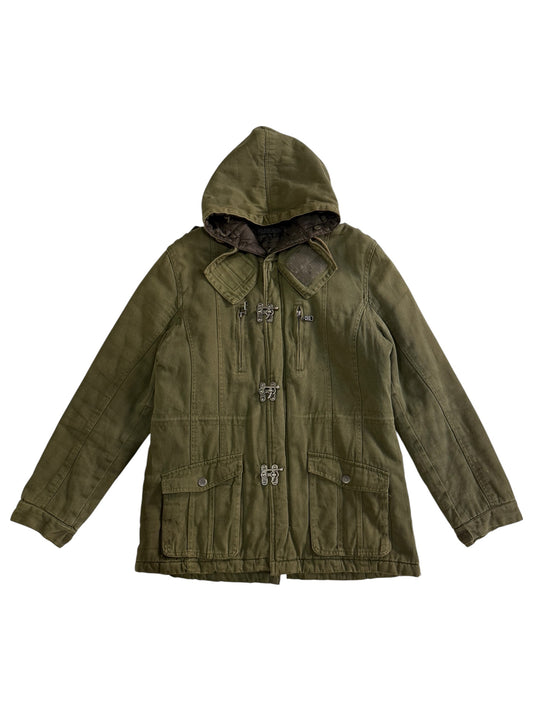 Vintage In The Attic Japan Hooded Military Jacket Olive Green Fireman Clasp Parka