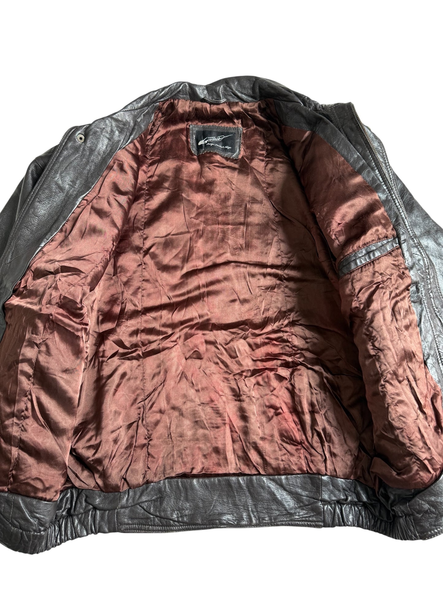 Vintage Three Gold Japan Dark Brown Leather Bomber Jacket