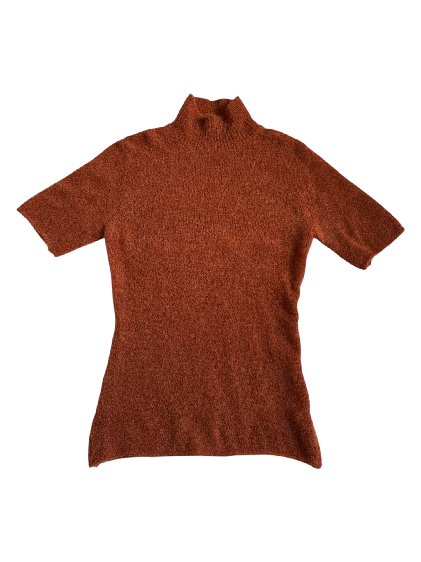 Morgano Made in Italy Mohair Merino Wool Mock Neck Short Sleeve Knit Sweater