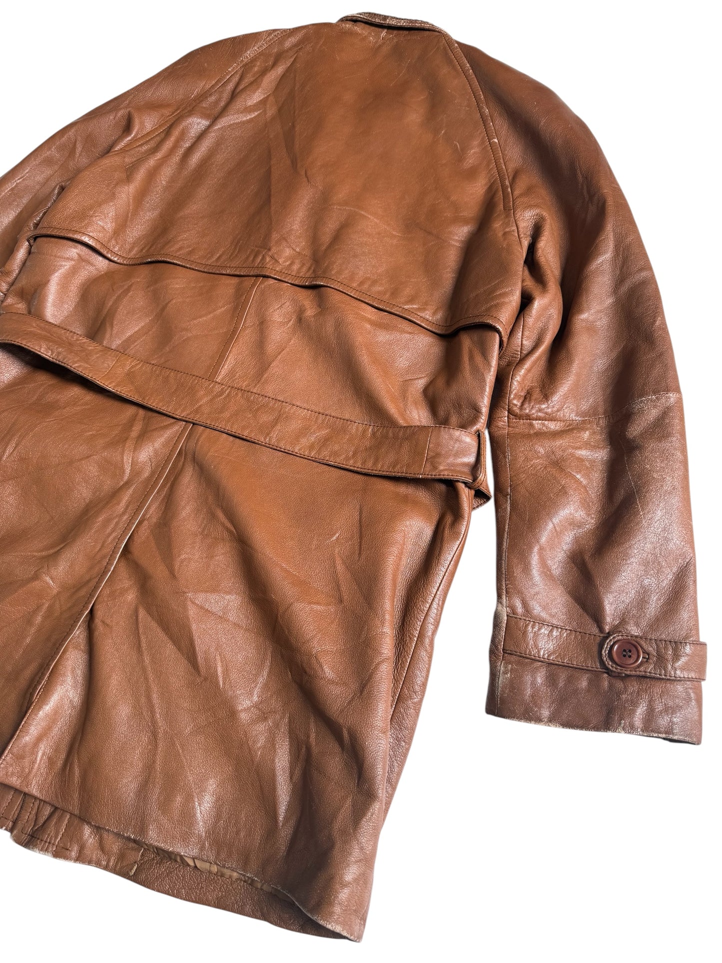 Vintage 1980s Valentino Pelle Brown Leather Belted Field Coat Made in Italy