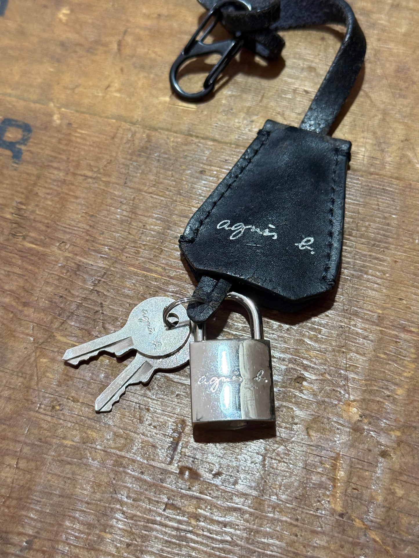 Vintage Agnes b. Leather Keychain Padlock Set