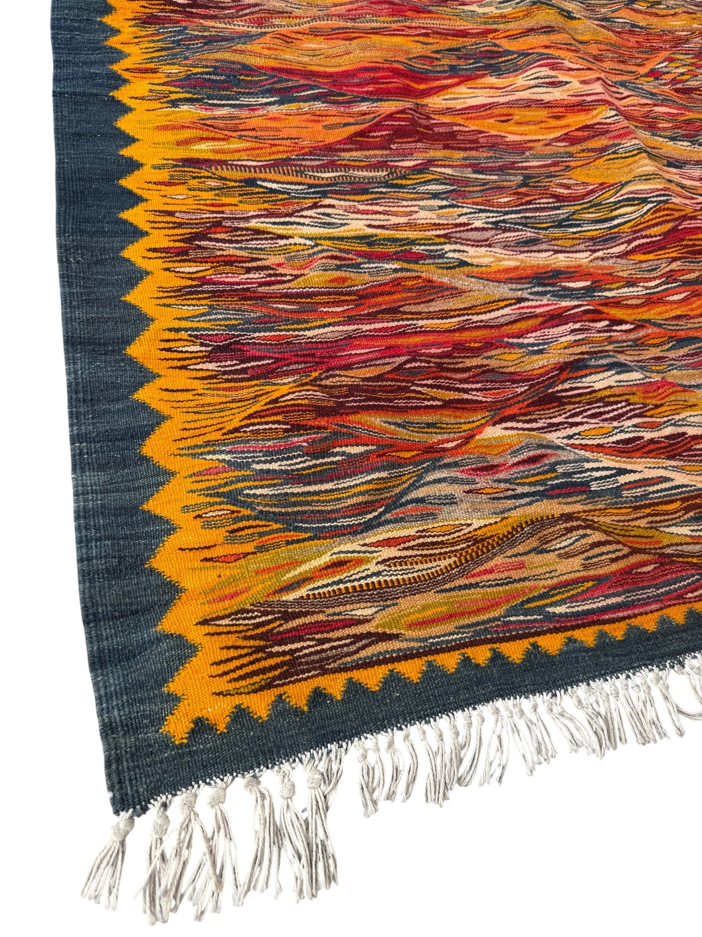 Vintage 1970s Abstract Wool Woven Tapestry Throw Rug Mid Century Modern Boho