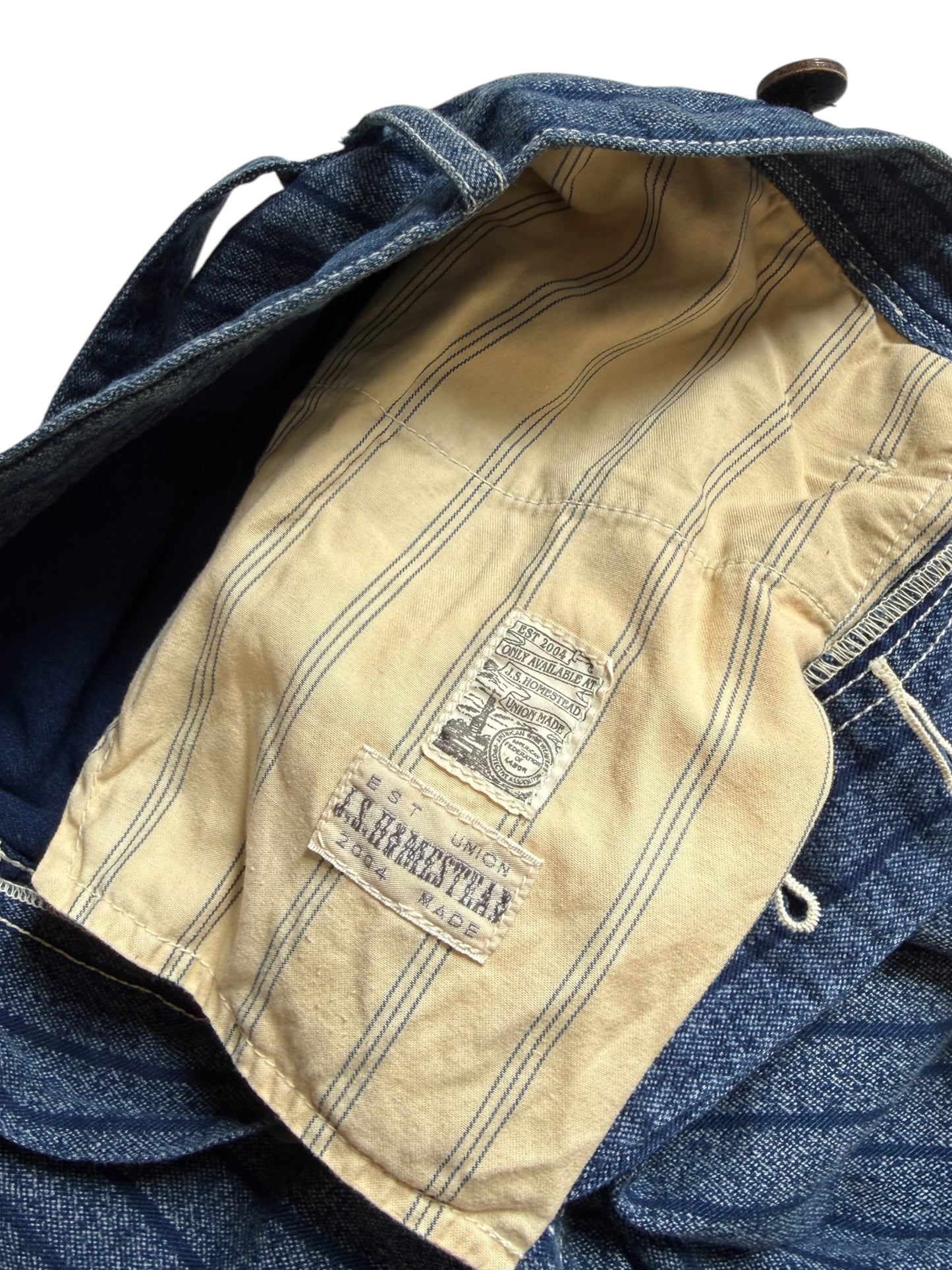 Vintage J.S Homestead Pinstripe Denim Work Pants Utility Pocket Made in Japan