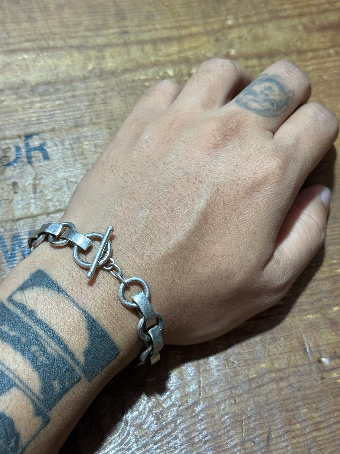 Vintage Industrial Chain Bracelet Toggle Clasp Sterling Silver