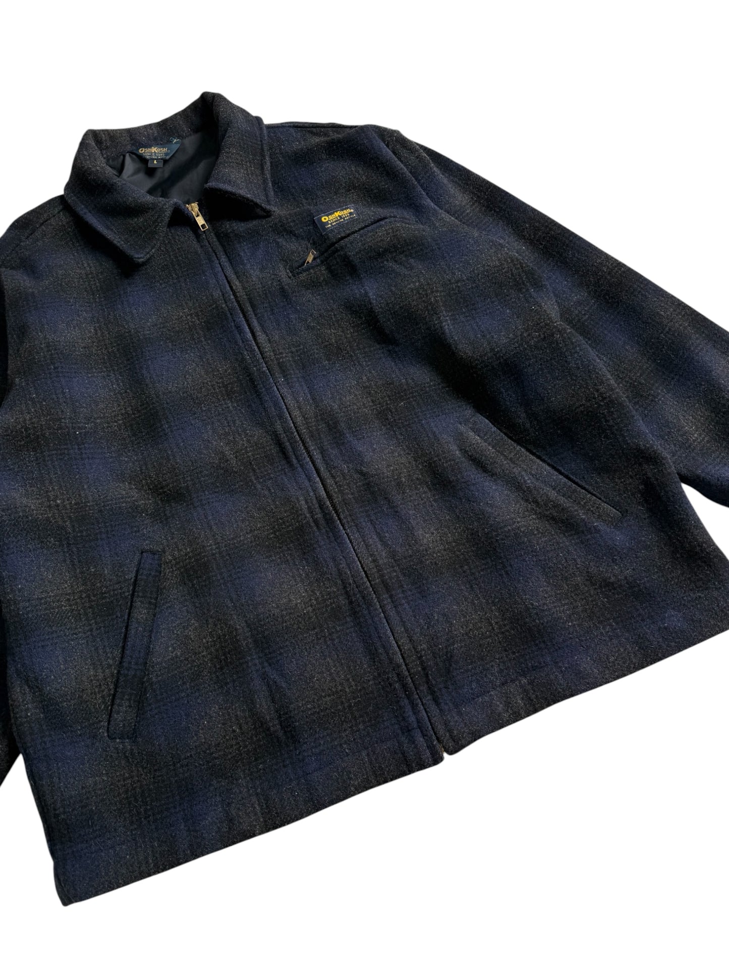 Vintage OshKosh B’gosh Wool Shadow Plaid Zip Jacket