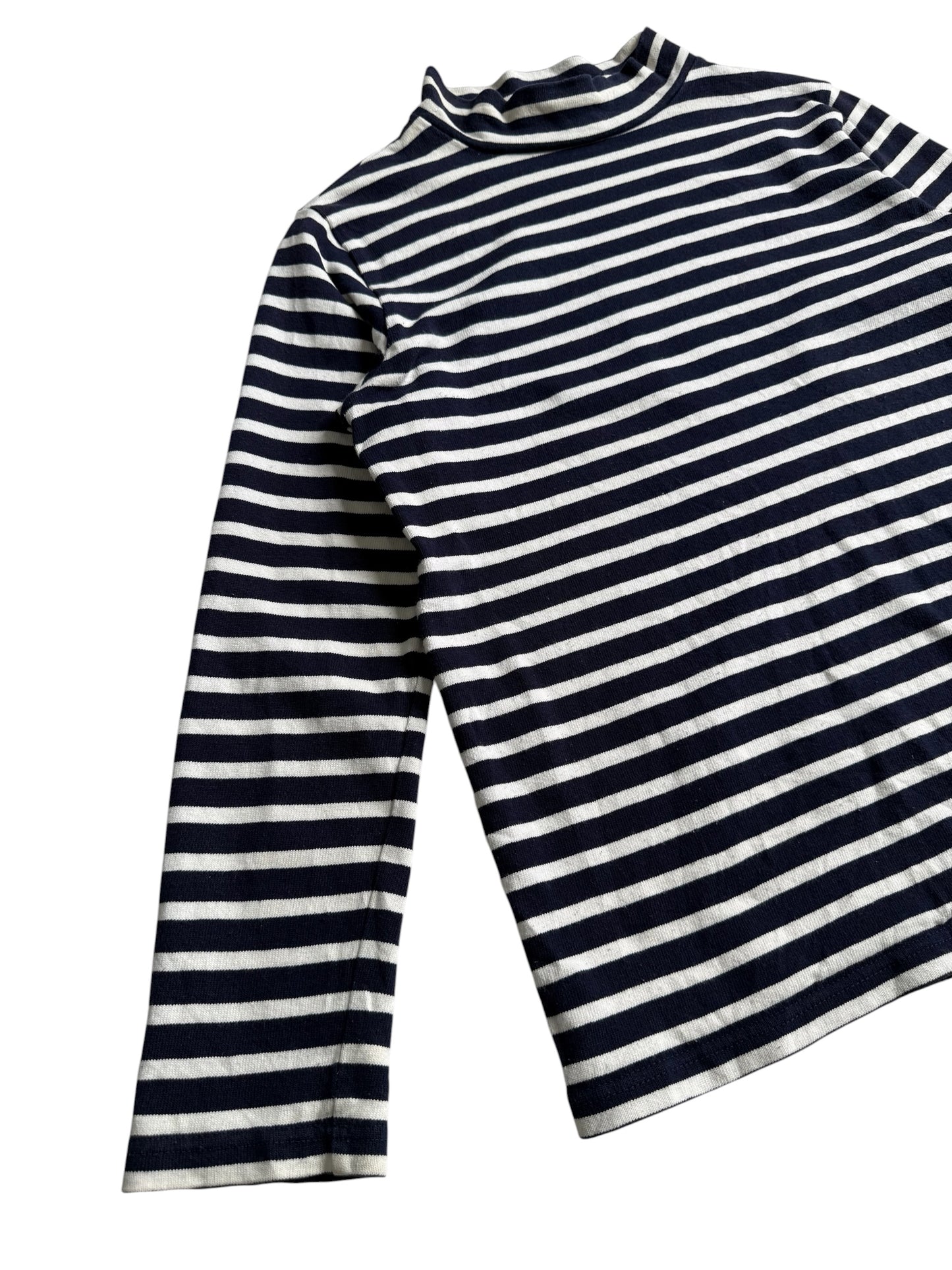 Orcival France Navy White Striped Mock Neck Breton Shirt