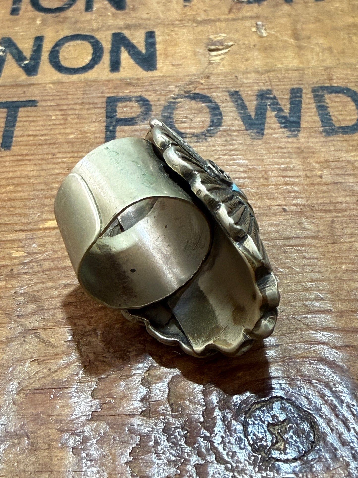Native Chief Statement Ring Turquoise Inlay Bandana Slide