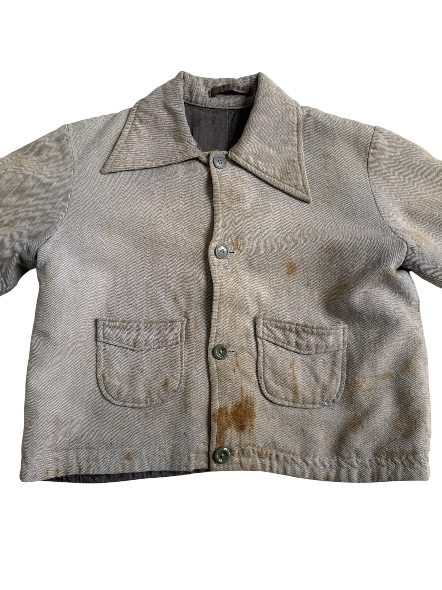 Vintage 1940s–50s European Childrens Herringbone Twill Work Jacket