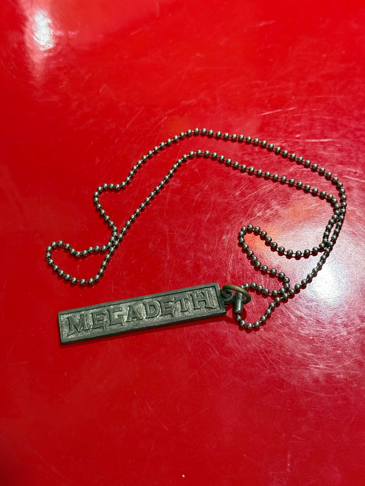 Vintage 2000s Megadeth Logo Metal Pendant Necklace Ball Chain