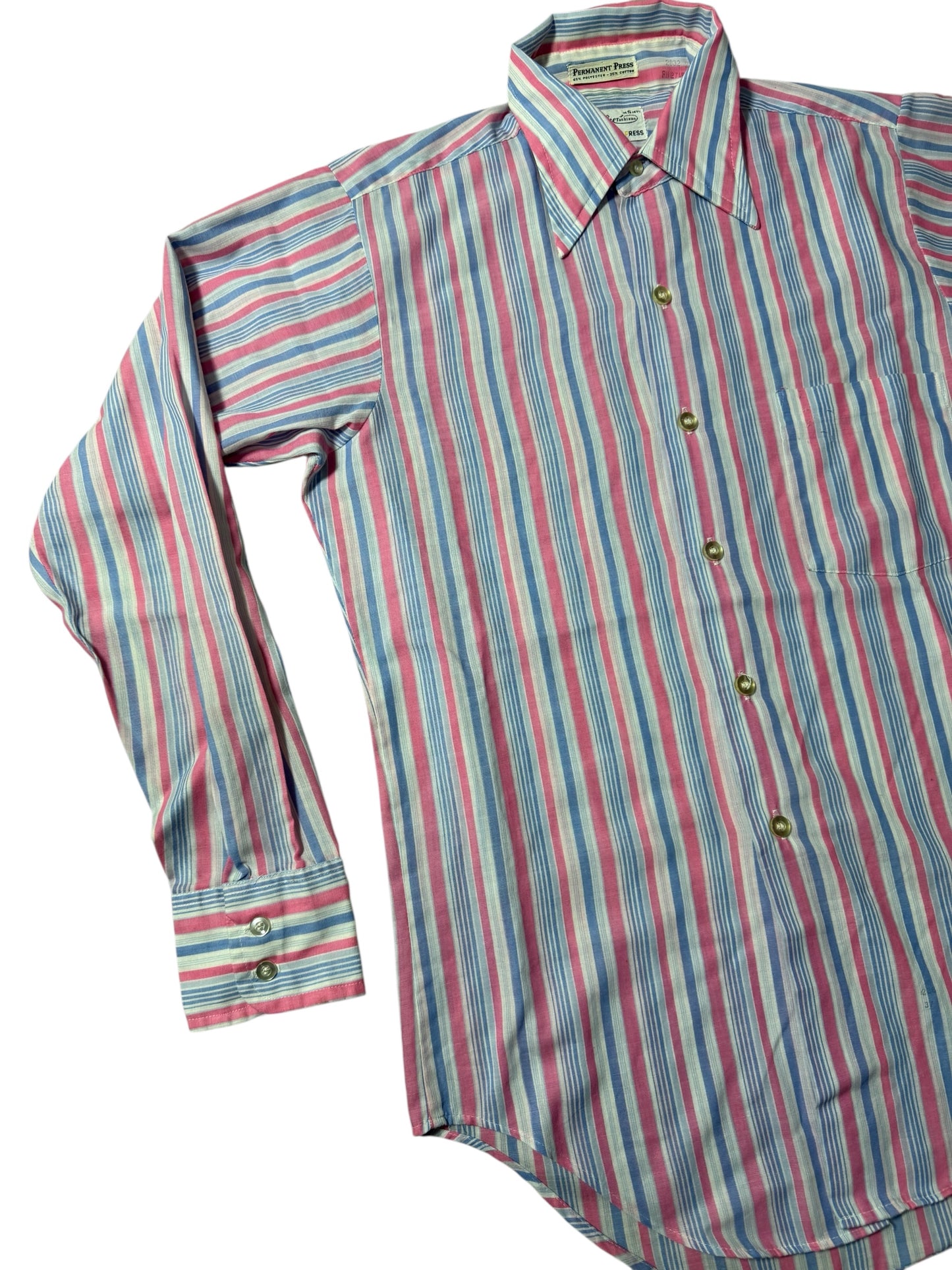 Vintage 1970s–80s Beeline Permanent Press Stripe Shirt Made In Usa
